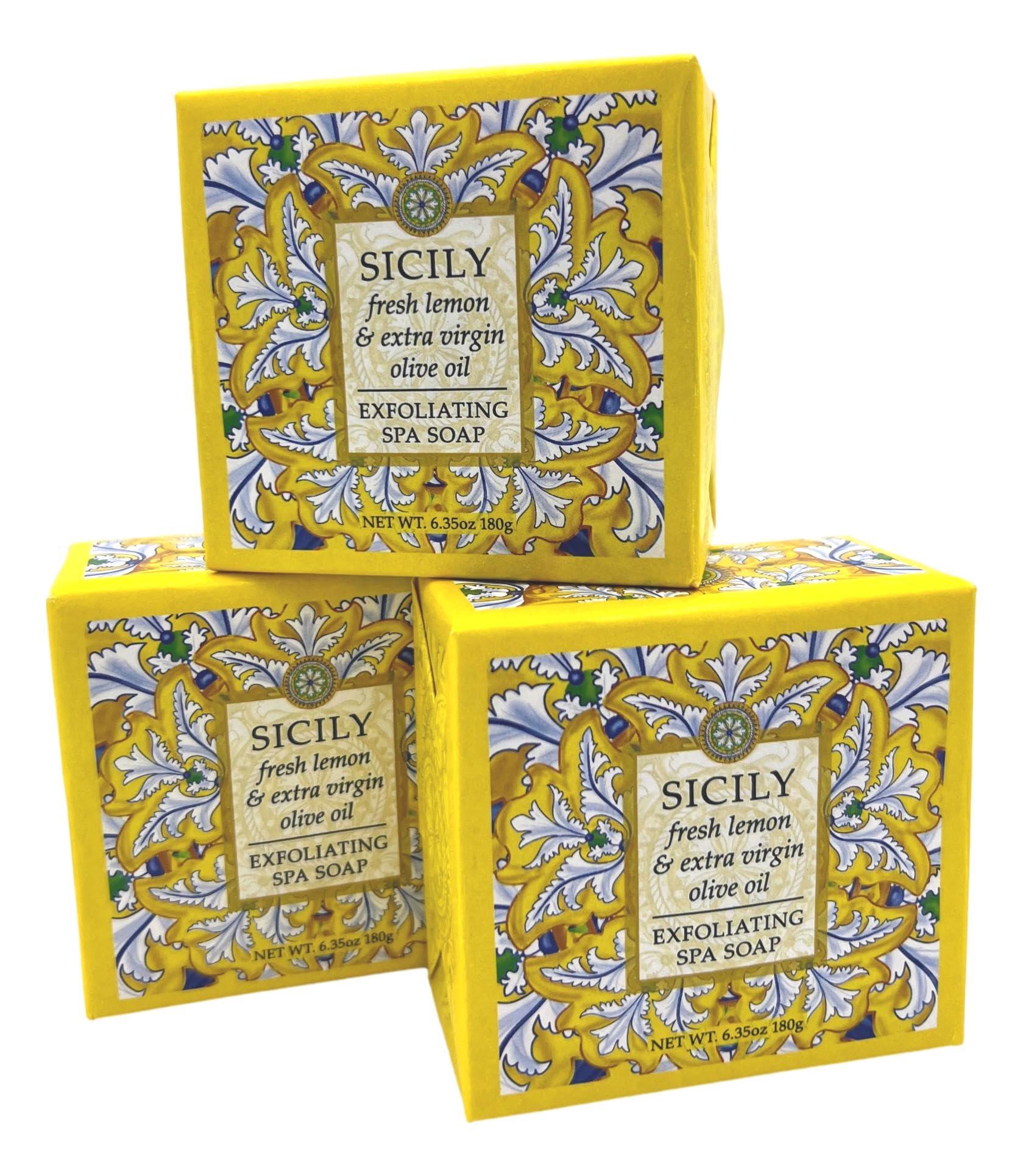 Greenwich Bay Sicily Exfoliating Spa Soap – Set of 3 Square Bars, 6.35 oz Each