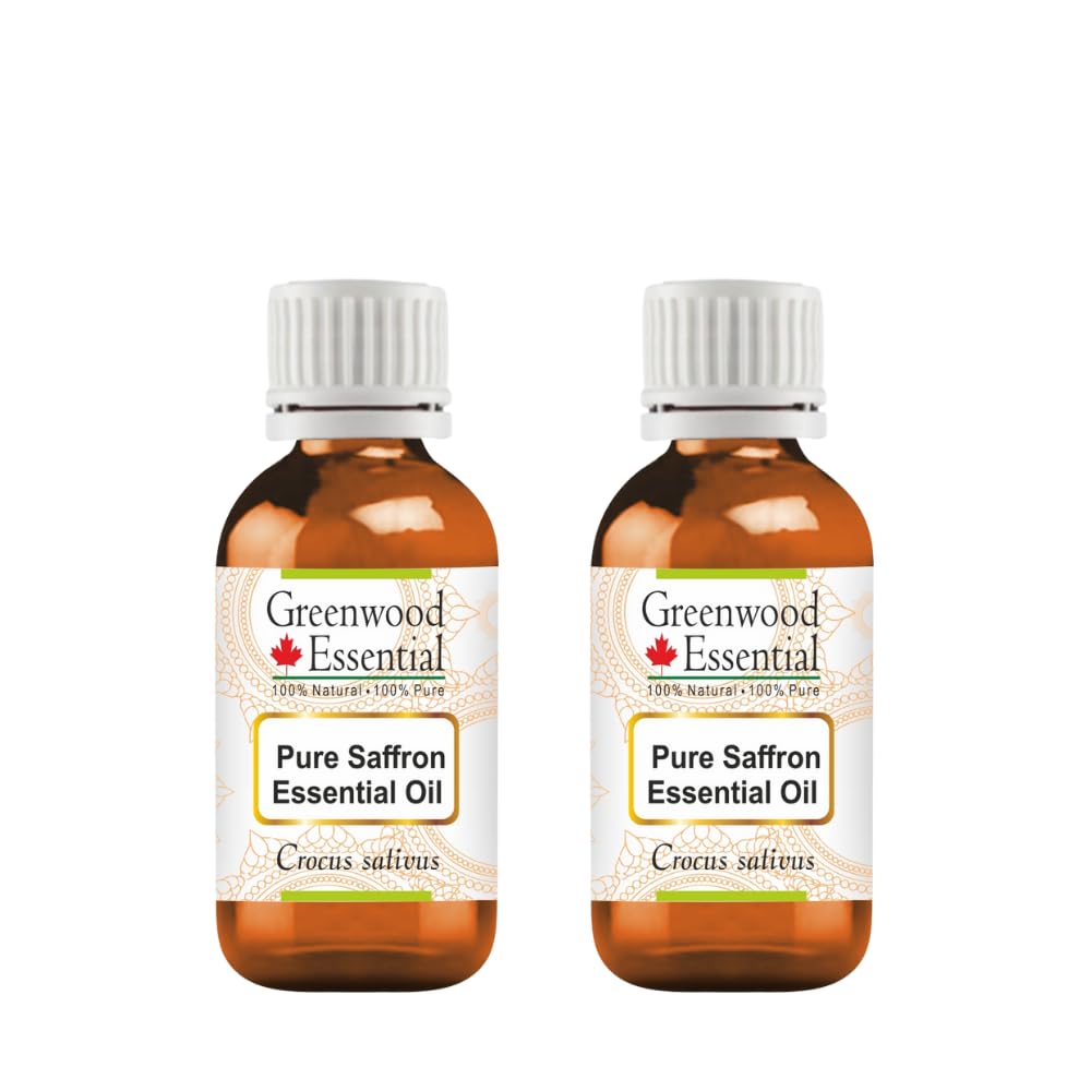 Greenwood Essential Pure Saffron Essential Oil (Crocus sativus) Steam Distilled – Pack of Two 5ml
