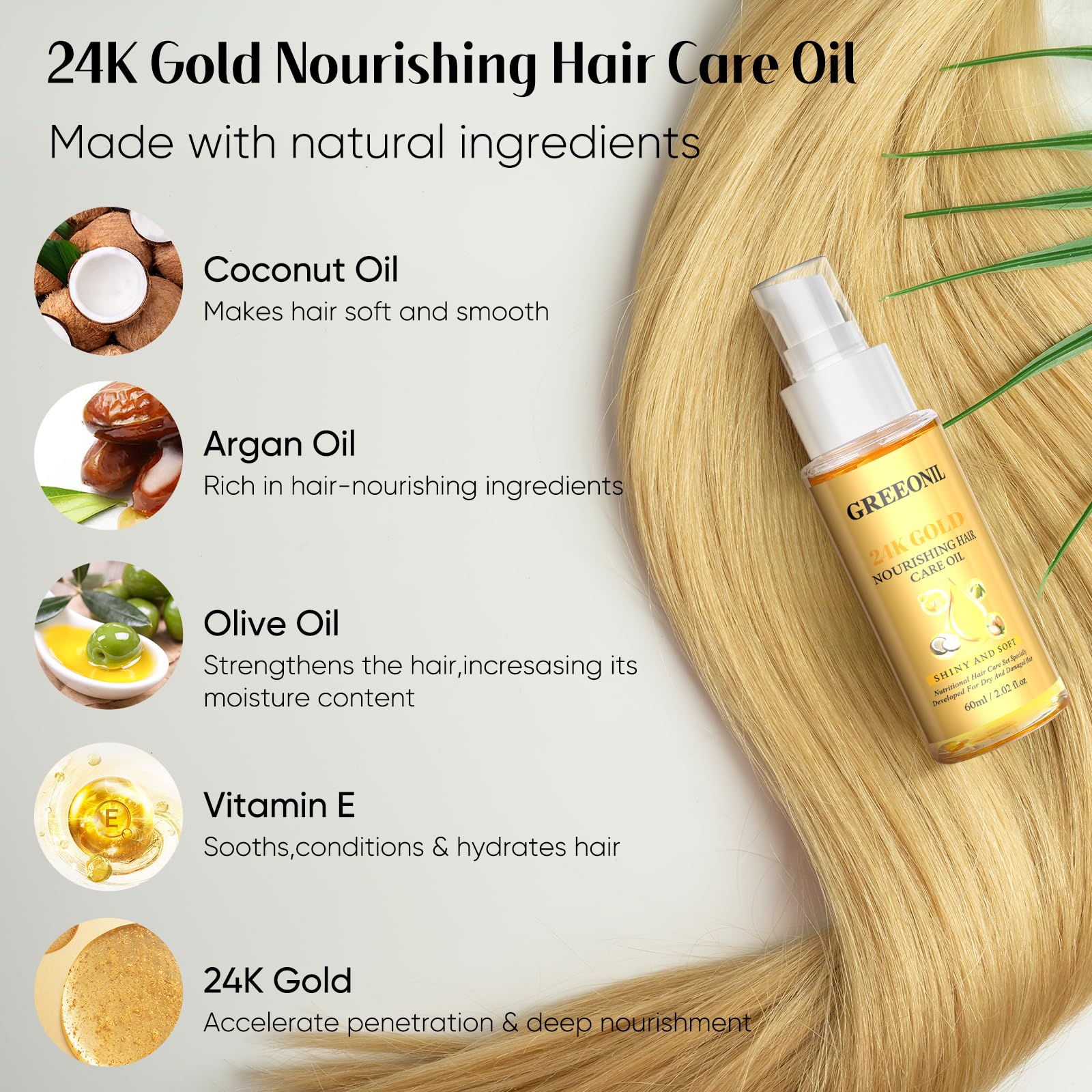 GREEONIL Nourishing Hair Oil with Argan, Coconut & Olive Oils – Frizz Control & Shine (4 Pack)