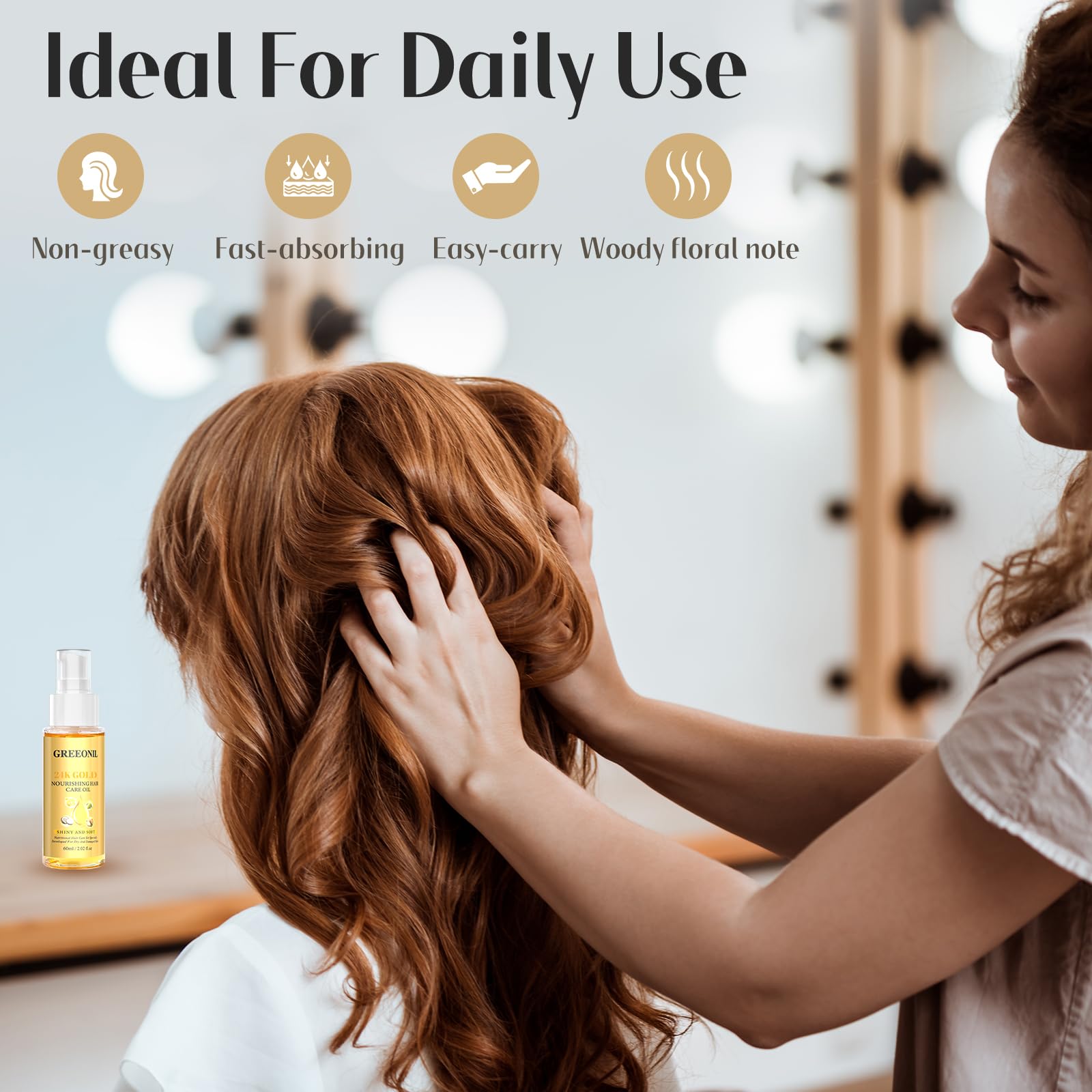 GREEONIL Nourishing Hair Oil with Argan, Coconut & Olive Oils – Frizz Control & Shine (4 Pack)