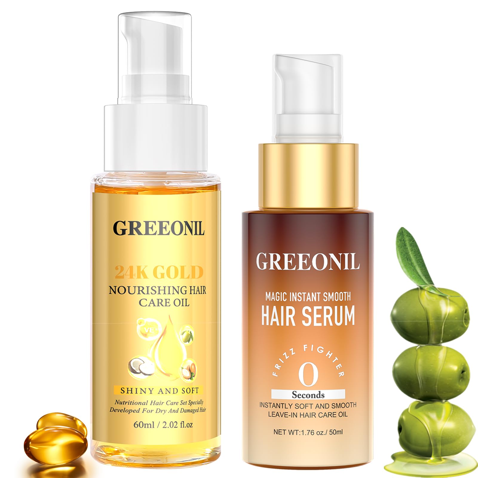 GREEONIL Hair Oil with Argan Oil & Vitamin E | Frizz Control, Shine, Hydration