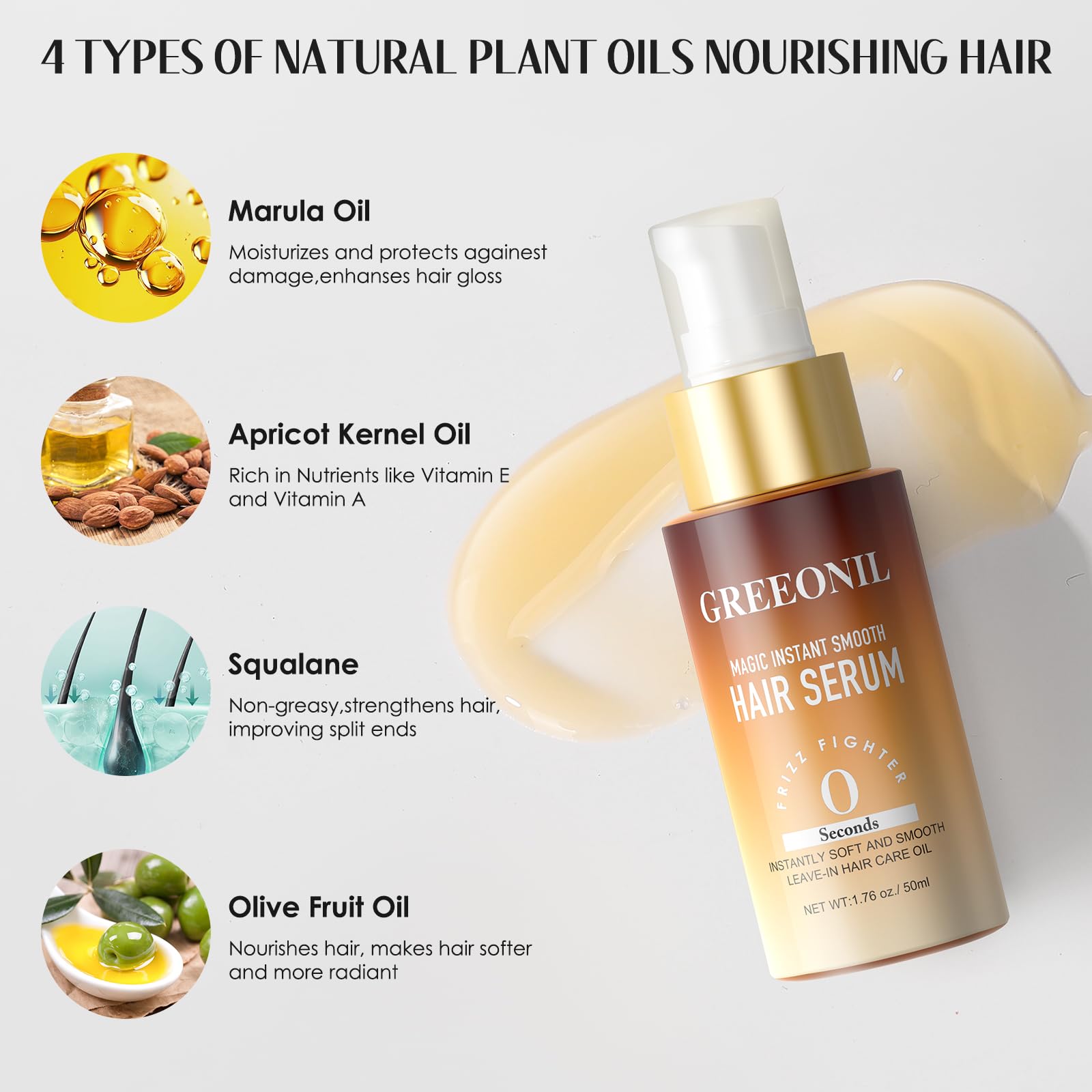 GREEONIL Hair Oil with Argan Oil & Vitamin E | Frizz Control, Shine, Hydration