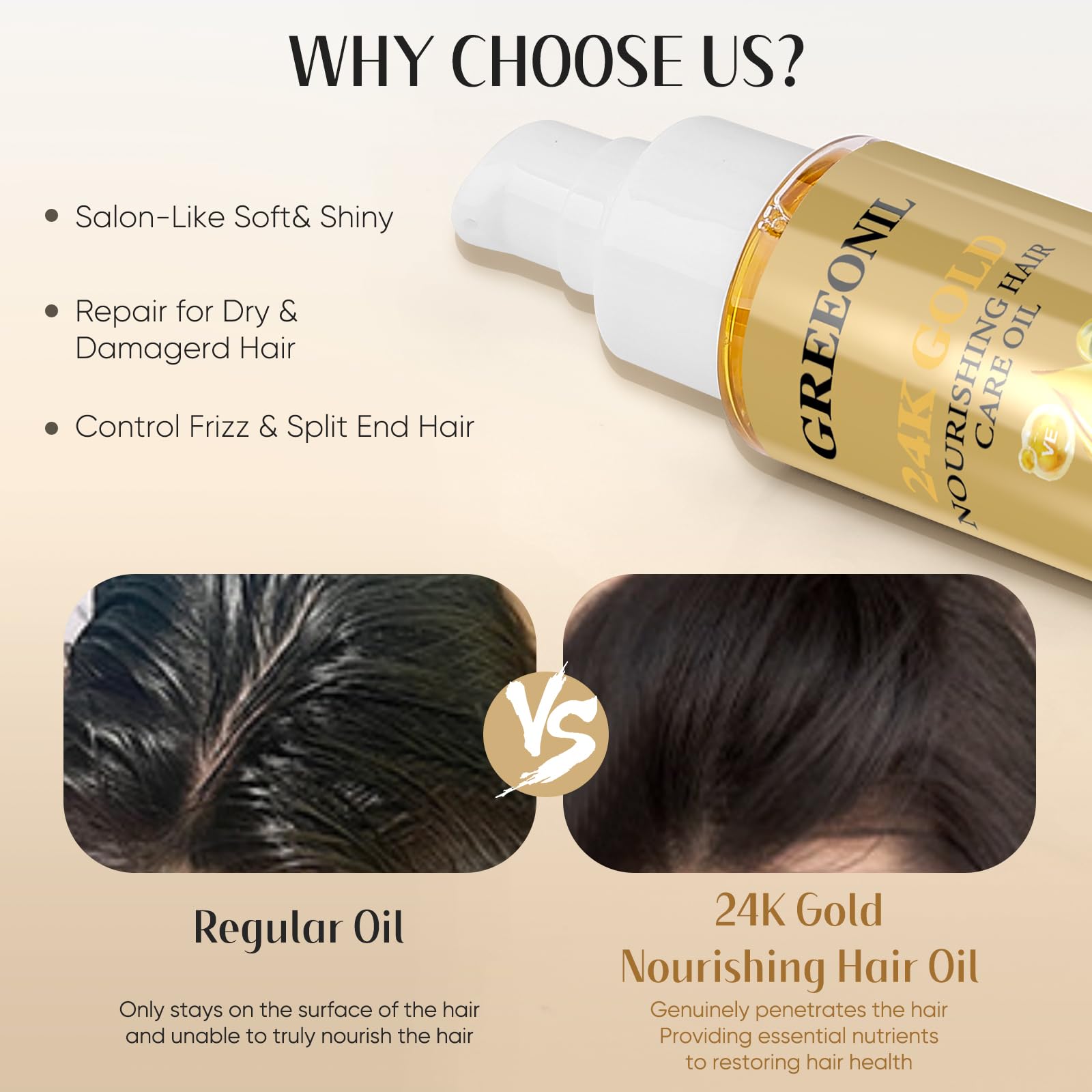 GREEONIL Olive Oil Serum – Frizz Control & Shine, 3-Pack with 24K Gold, Argan, Coconut & Vitamin E