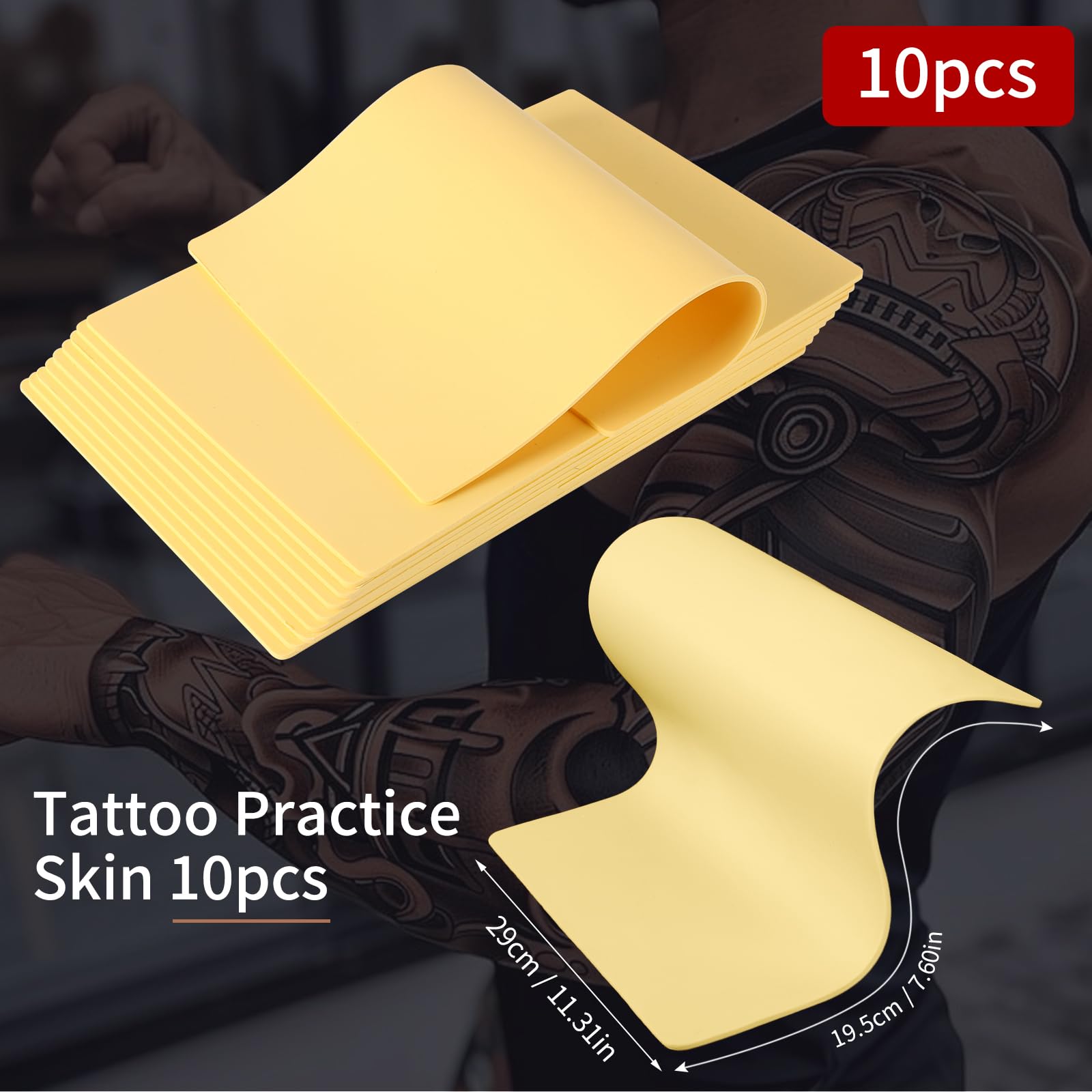 GRELEON Tattoo Practice Skin Kit — 10pcs, 3mm Thick, 11.7 x 7.8 in, Silicone