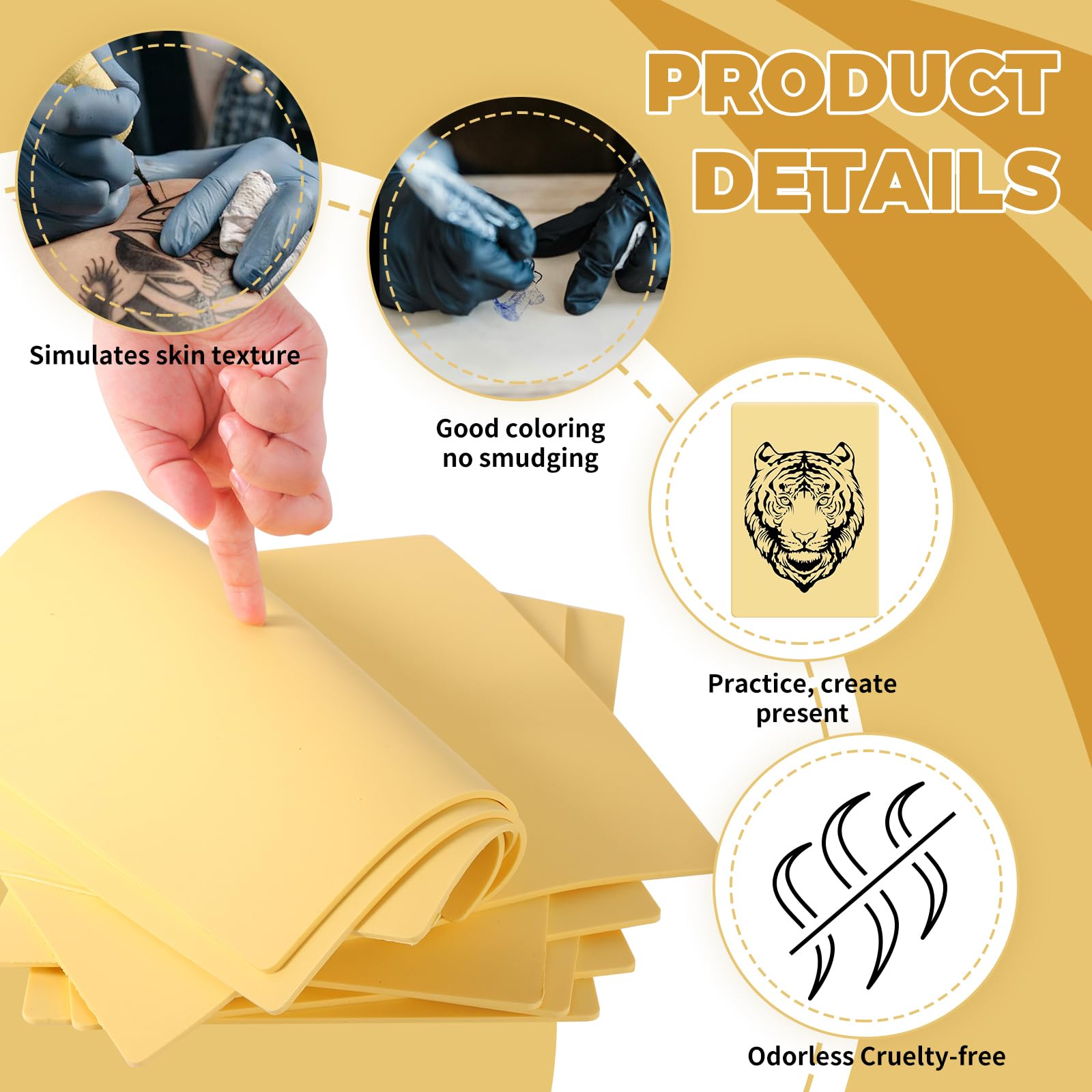 GRELEON Tattoo Practice Skin Kit — 10pcs, 3mm Thick, 11.7 x 7.8 in, Silicone