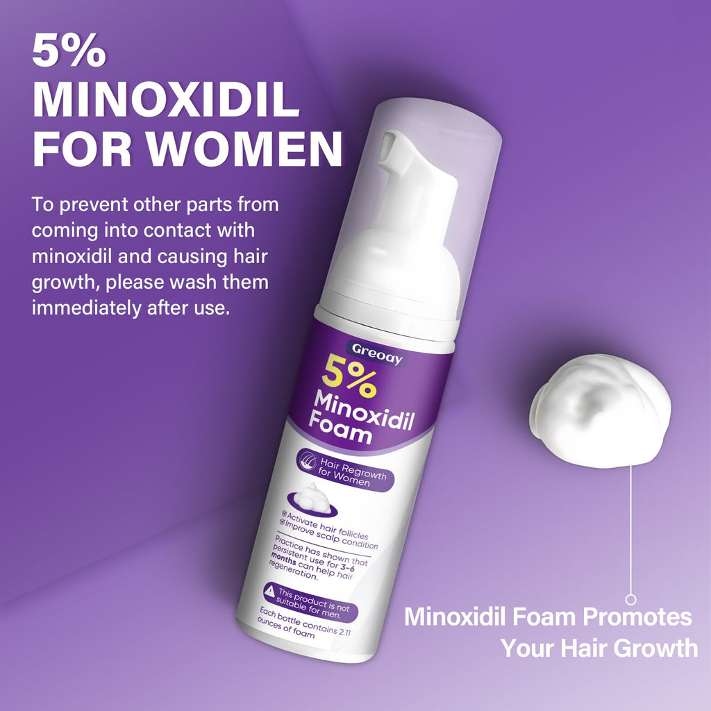 Greoay 5% Minoxidil Foam for Women – Hair Growth for Thinning Hair, Receding Hairline, 3 Bottles (2.11 oz Each)