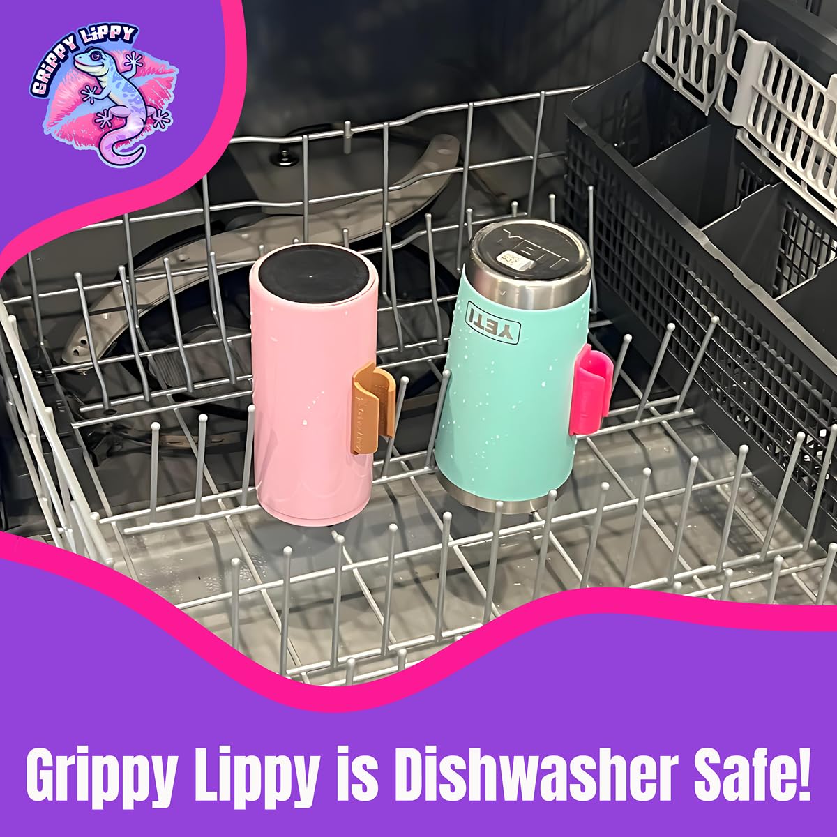 Grippy Lippy Durable Lip Balm Holder – 2 Pack (Pink & Purple) | Lip Gloss, Balm & Oil Organizer for Car, Home, Travel