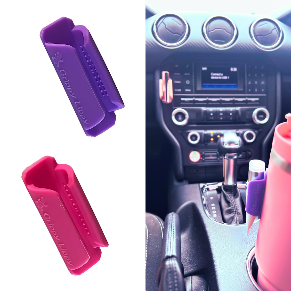 Grippy Lippy Durable Lip Balm Holder – 2 Pack (Pink & Purple) | Lip Gloss, Balm & Oil Organizer for Car, Home, Travel