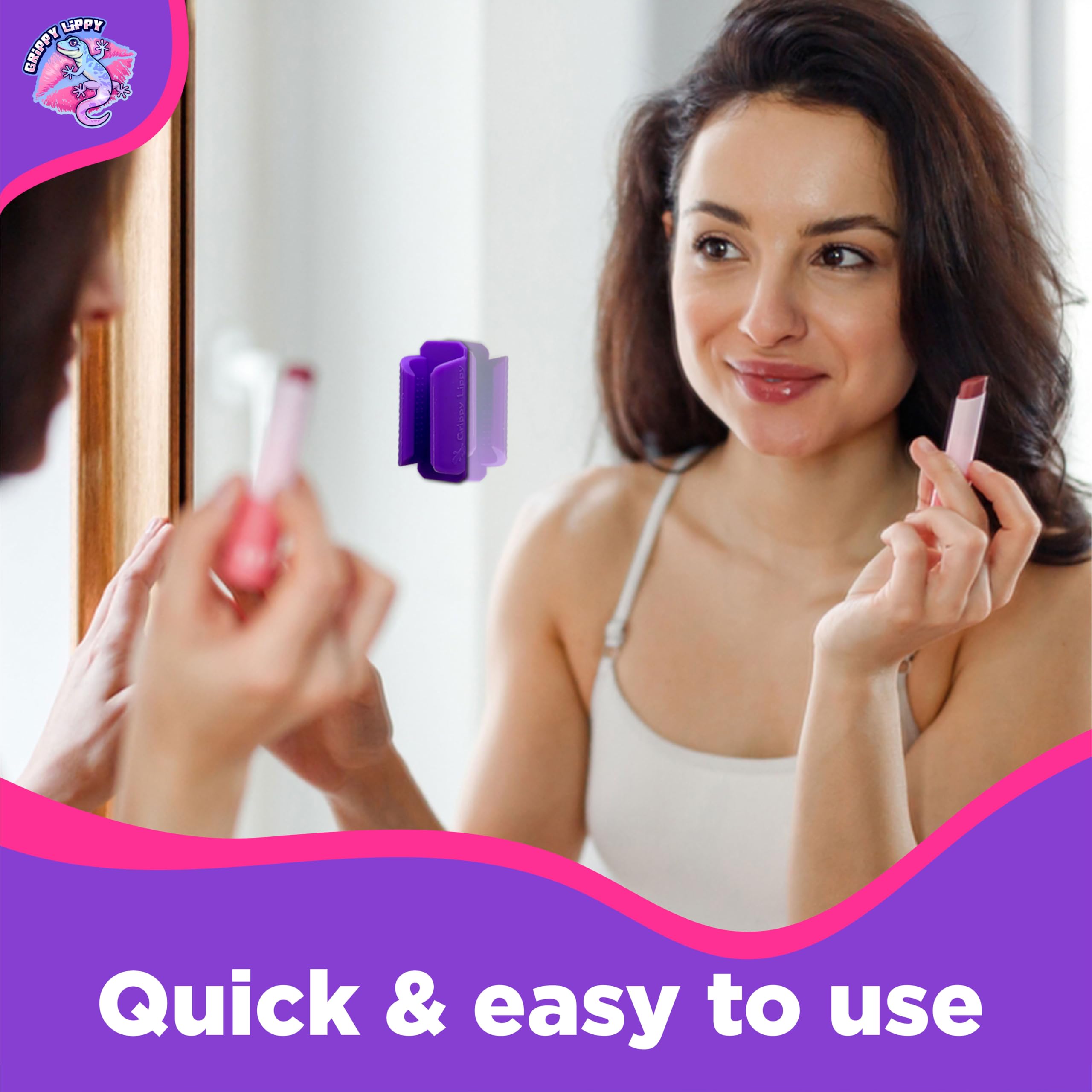 Grippy Lippy Durable Lip Balm Holder – 2 Pack (Pink & Purple) | Lip Gloss, Balm & Oil Organizer for Car, Home, Travel