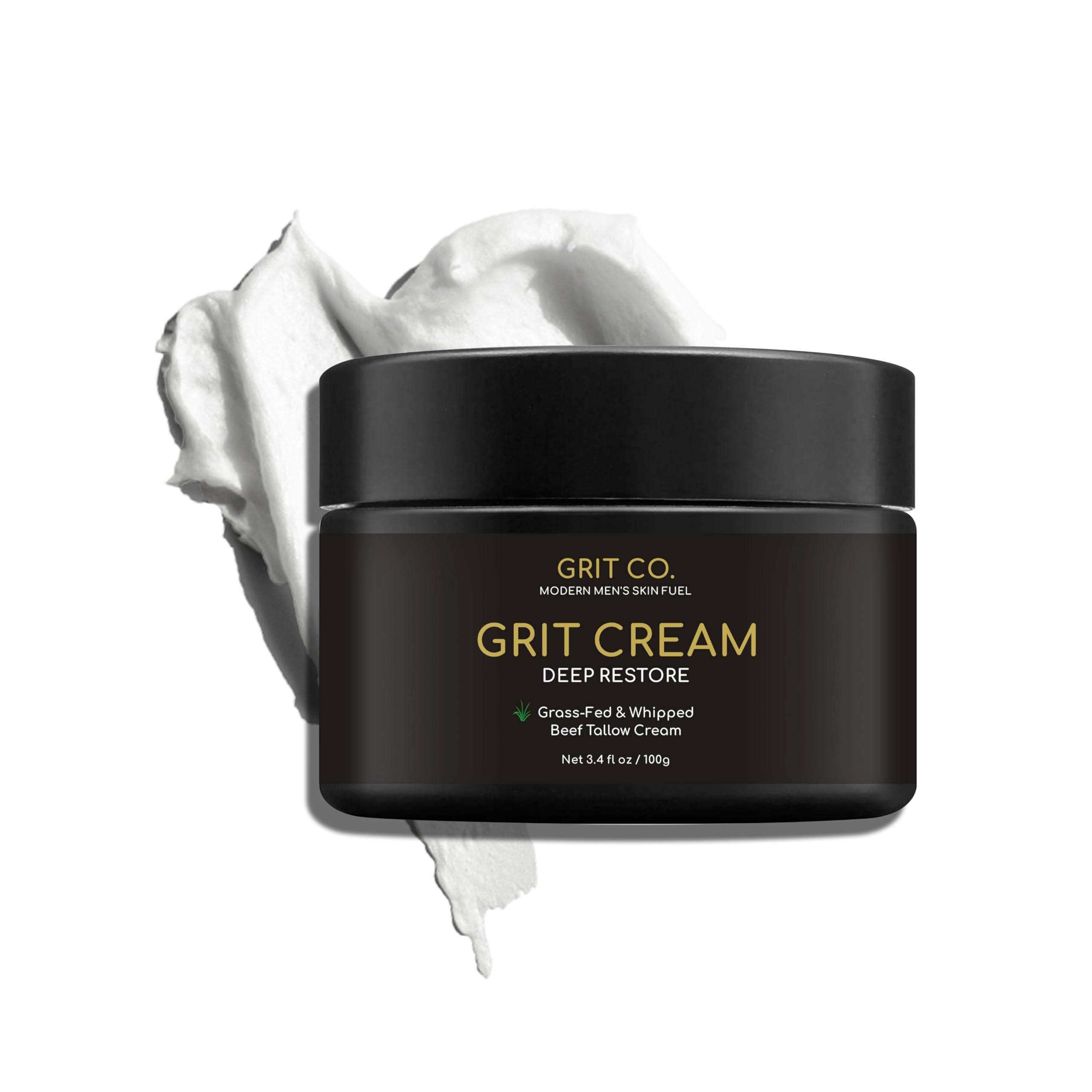 GRIT CO. GRIT CREAM™ Grass Fed Beef Tallow Face Moisturizer for Men [TALLOW-BASED] – Fragrance Free, Non-Greasy, 3.4 oz
