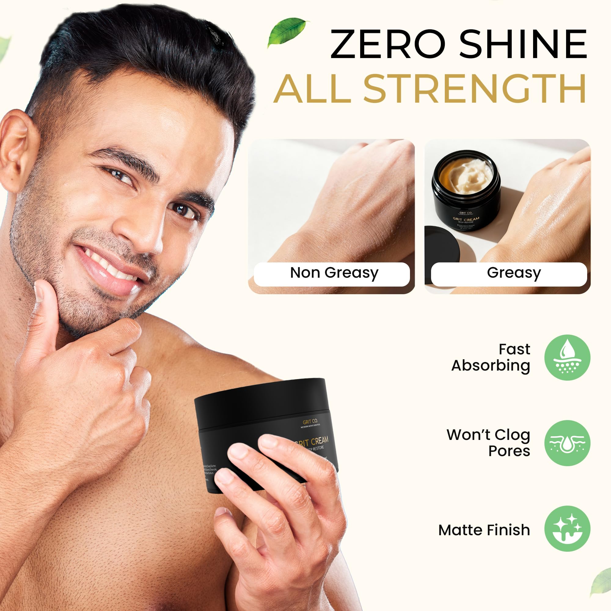 GRIT CO. GRIT CREAM™ Grass Fed Beef Tallow Face Moisturizer for Men [TALLOW-BASED] – Fragrance Free, Non-Greasy, 3.4 oz