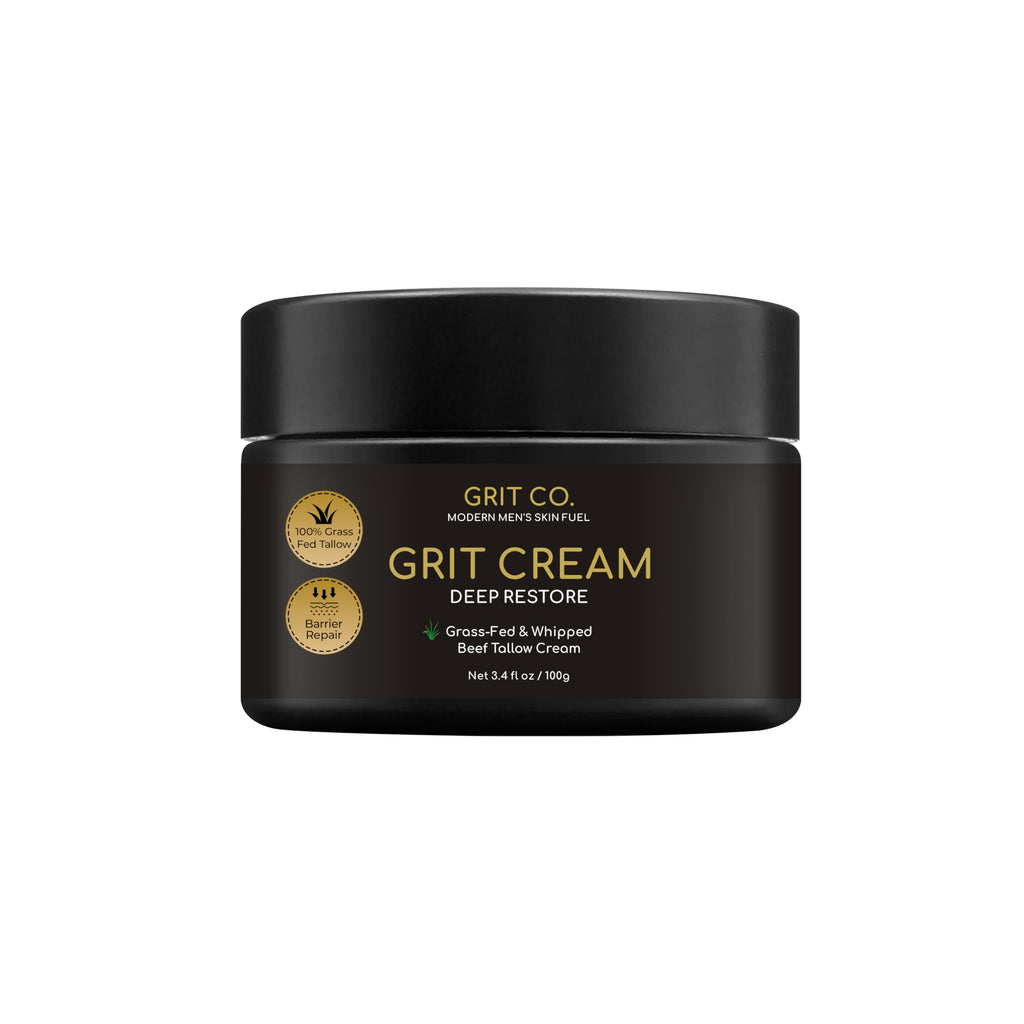GRIT CO. GRIT CREAM™ Grass Fed Beef Tallow Face Moisturizer for Men [TALLOW-BASED] – Fragrance Free, Non-Greasy, 3.4 oz