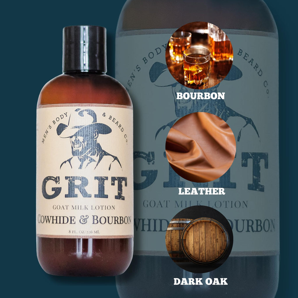 GRIT Goat Milk Lotion Cowhide & Bourbon – All Natural, Dye-Free, 8 oz