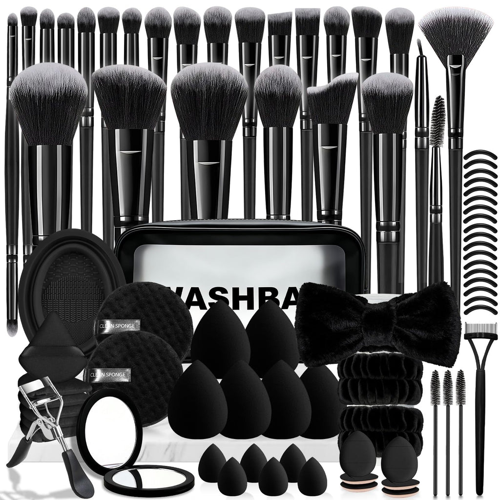 Grnheat 73-Piece Makeup Brush Kit | Pro Set with Case, Sponges & Puffs
