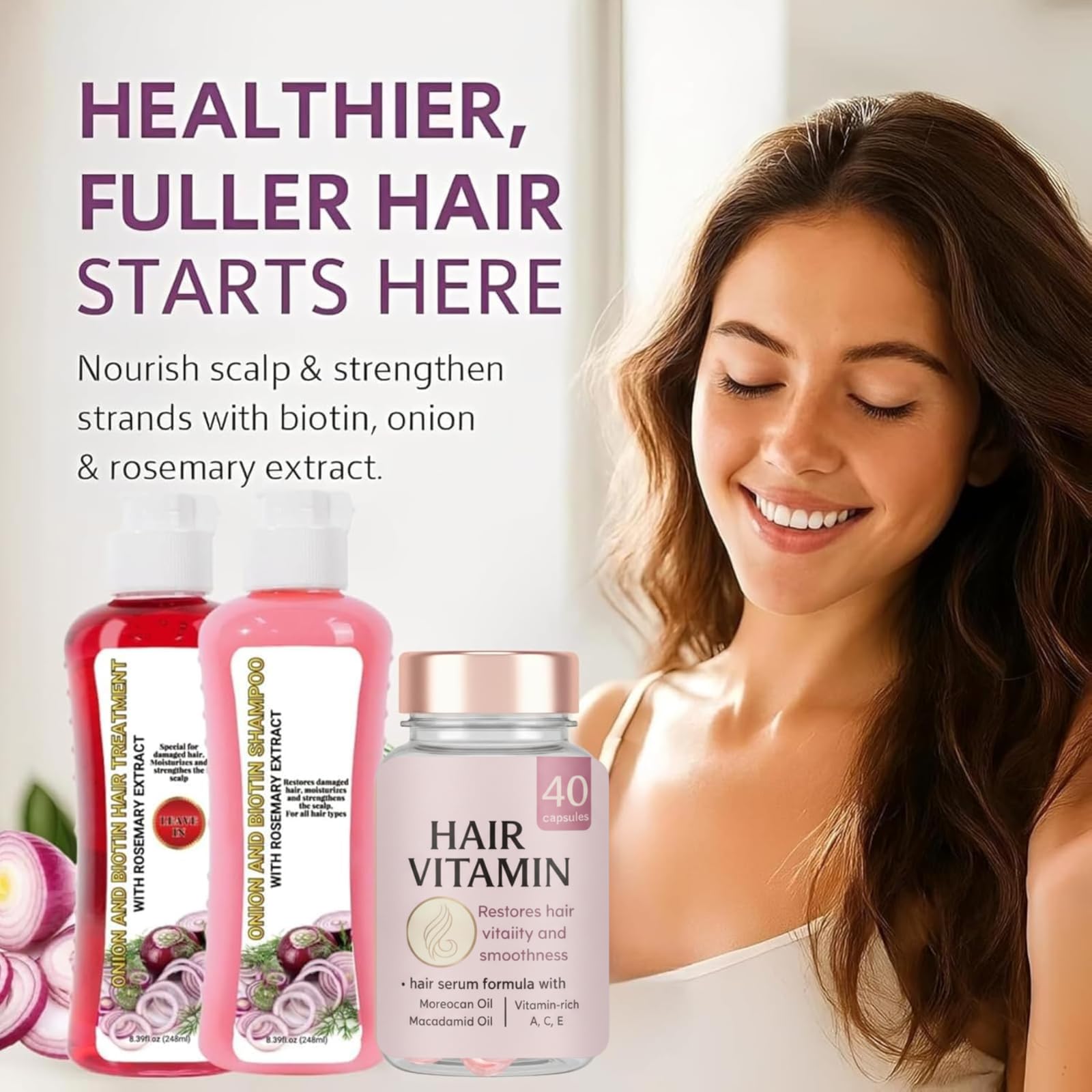 GROEI Onion Shampoo & Conditioner Duo + 40 Leave-in Capsules – Hydrating & Repair Kit (496 ml)