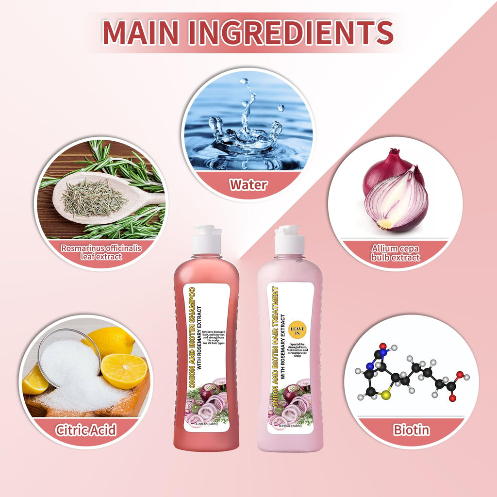 GROEI Onion Biotin & Rosemary Shampoo & Treatment Set – Strengthen Roots, Repair Damage, Boost Shine (16.78 Fl oz / 496 ml)