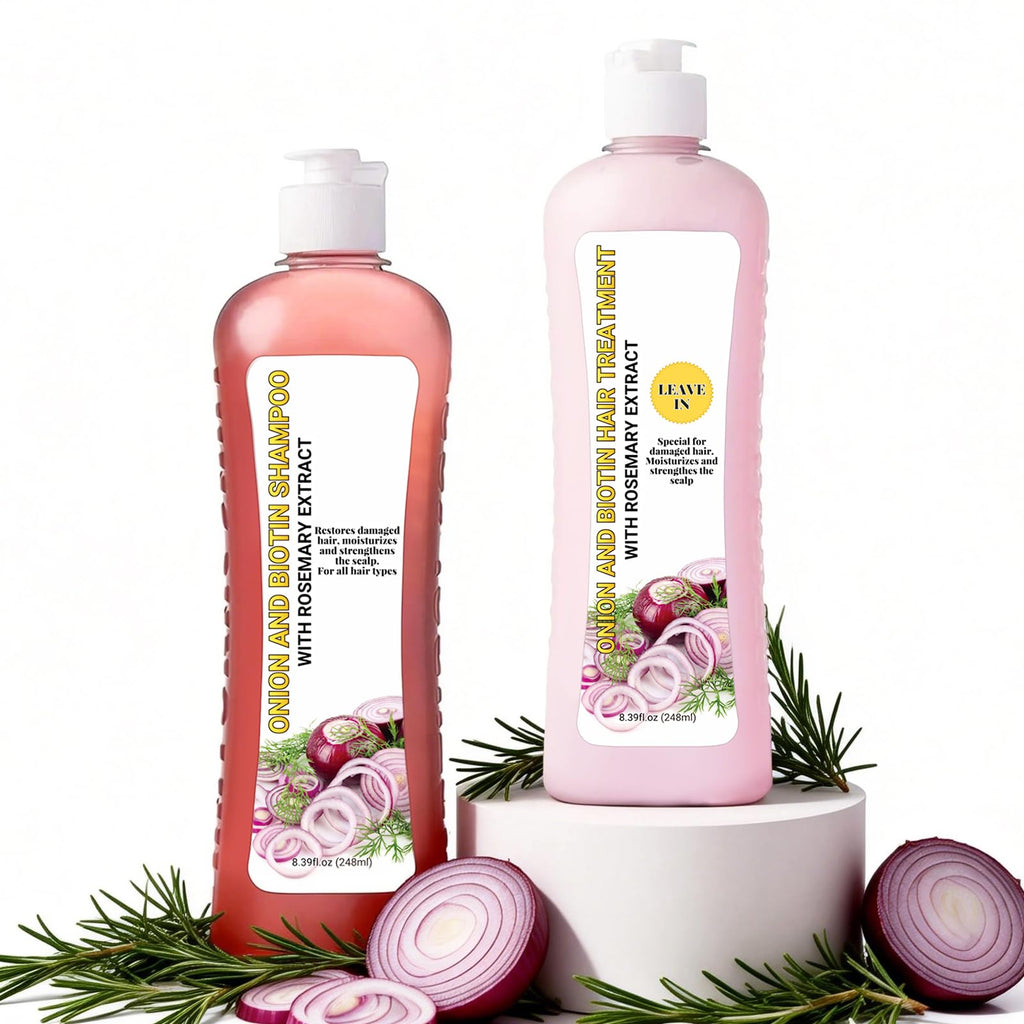 GROEI Onion Biotin & Rosemary Shampoo & Treatment Set – Strengthen Roots, Repair Damage, Boost Shine (16.78 Fl oz / 496 ml)
