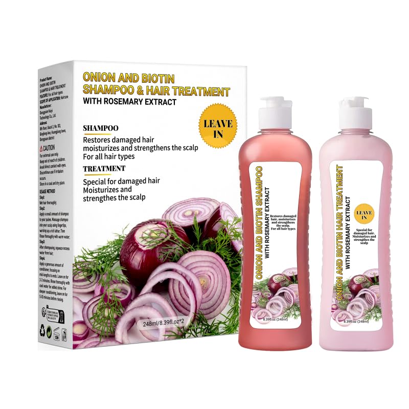 GROEI Onion Biotin Shampoo and Hair Treatment Set with Rosemary Extract – Strengthening and Moisturizing Hair Care (248ml x 2)