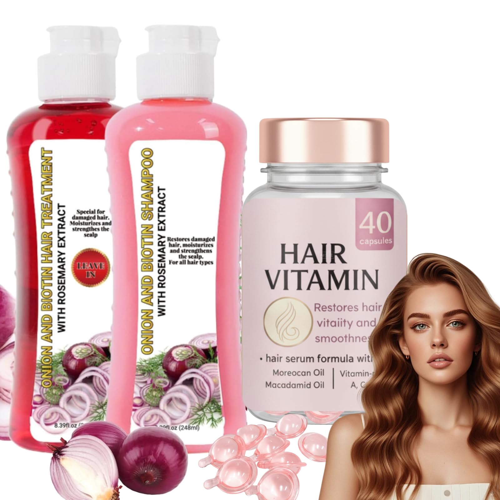 GROEI Onion Shampoo & Conditioner Duo + 40 Leave-in Capsules – Hydrating & Repair Kit (496 ml)
