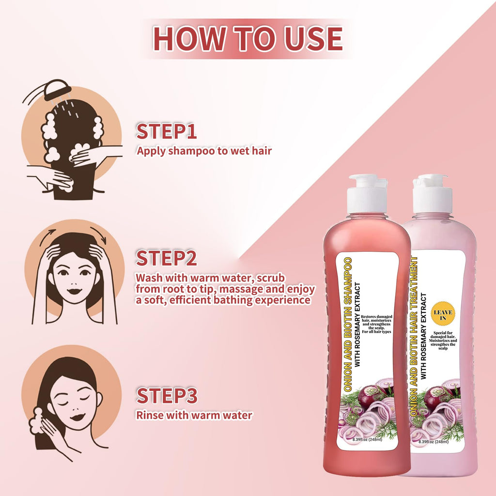 GROEI Onion Biotin Shampoo and Hair Treatment Set with Rosemary Extract – Strengthening and Moisturizing Hair Care (248ml x 2)