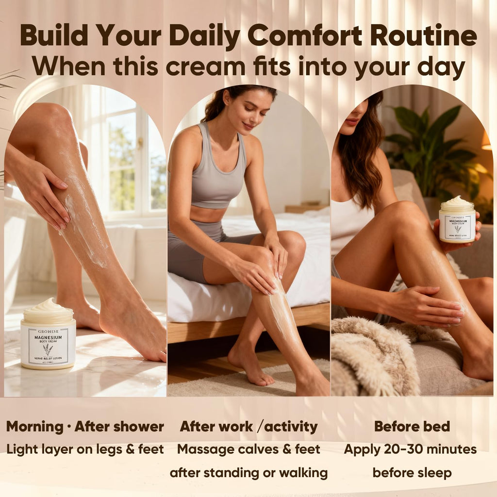 GROHESE Neuropathy Cream – Magnesium Body Lotion with Lavender for Feet, Hands & Knees | Non-Greasy, Quick-Absorbing
