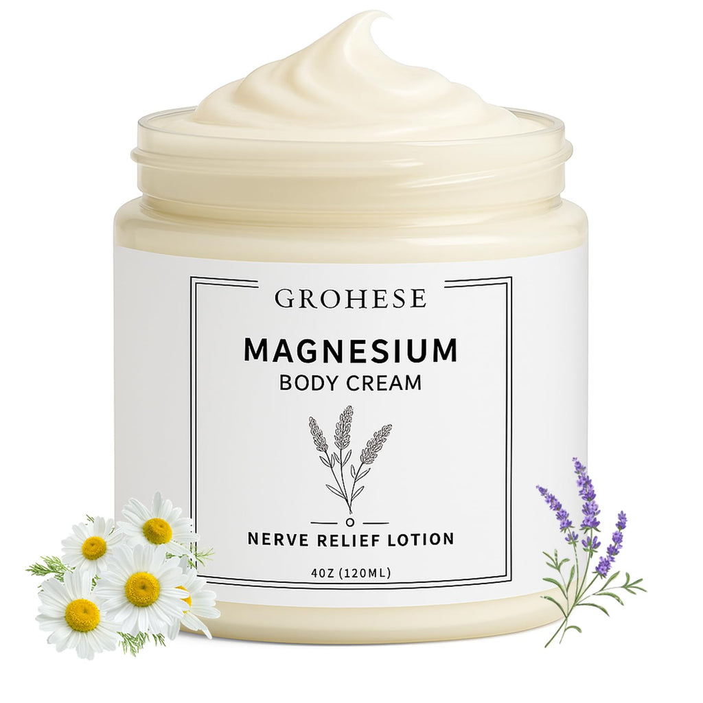 GROHESE Neuropathy Cream – Magnesium Body Lotion with Lavender for Feet, Hands & Knees | Non-Greasy, Quick-Absorbing