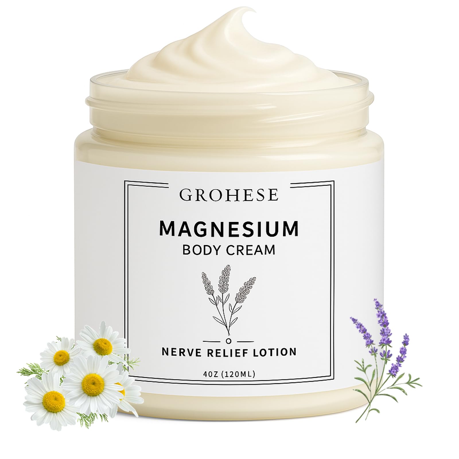 GROHESE Neuropathy Cream – Magnesium Body Lotion with Lavender for Feet, Hands & Knees | Non-Greasy, Quick-Absorbing