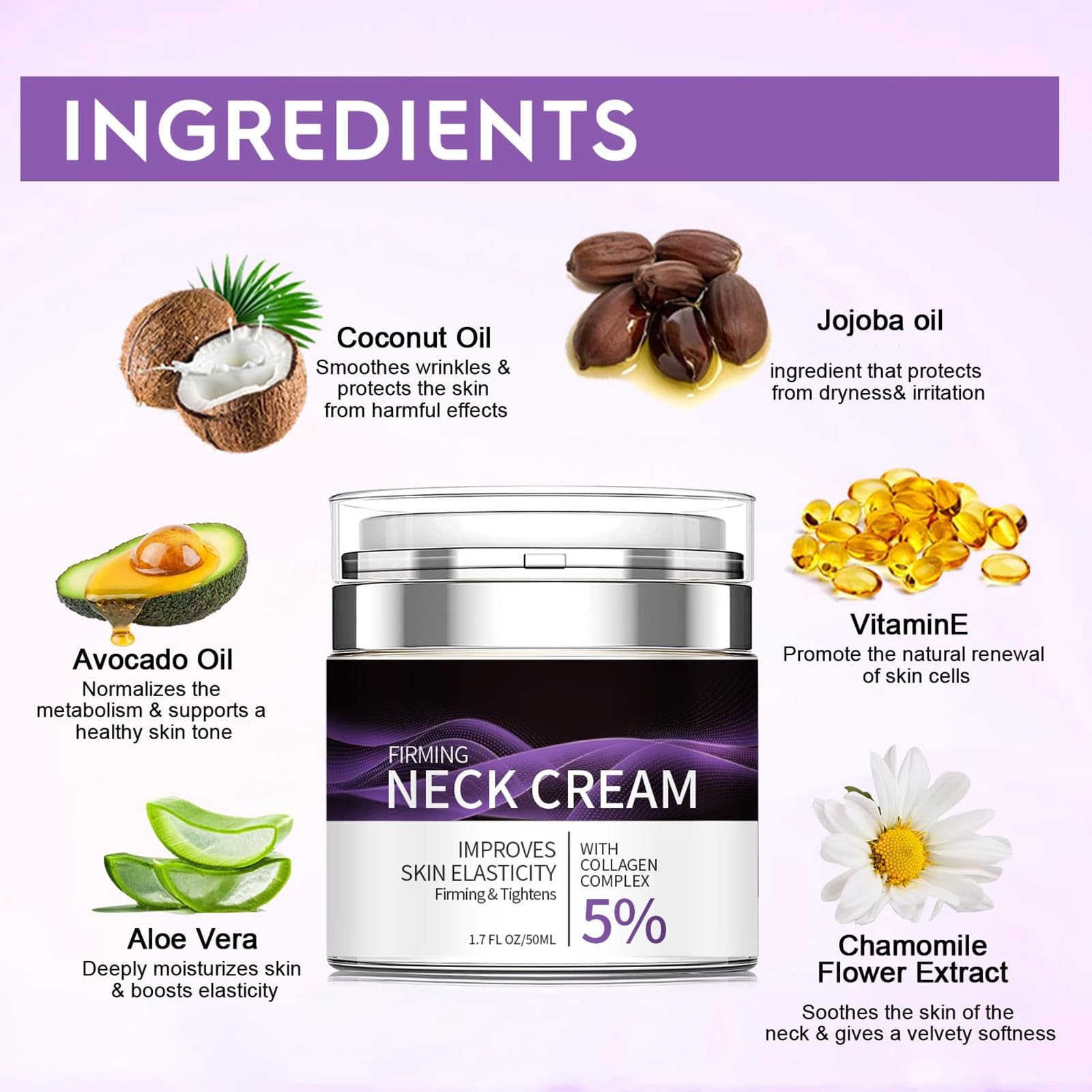 Grospe 5% Collagen Complex Neck Firming Cream – Anti-Aging Moisturizer for Neck & Chest, All-Natural, 1.8 oz