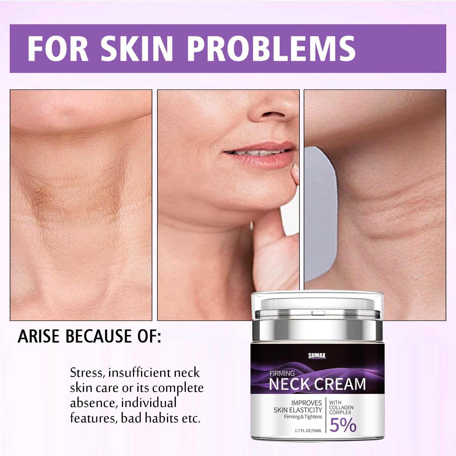 Grospe 5% Collagen Complex Neck Firming Cream – Anti-Aging Moisturizer for Neck & Chest, All-Natural, 1.8 oz