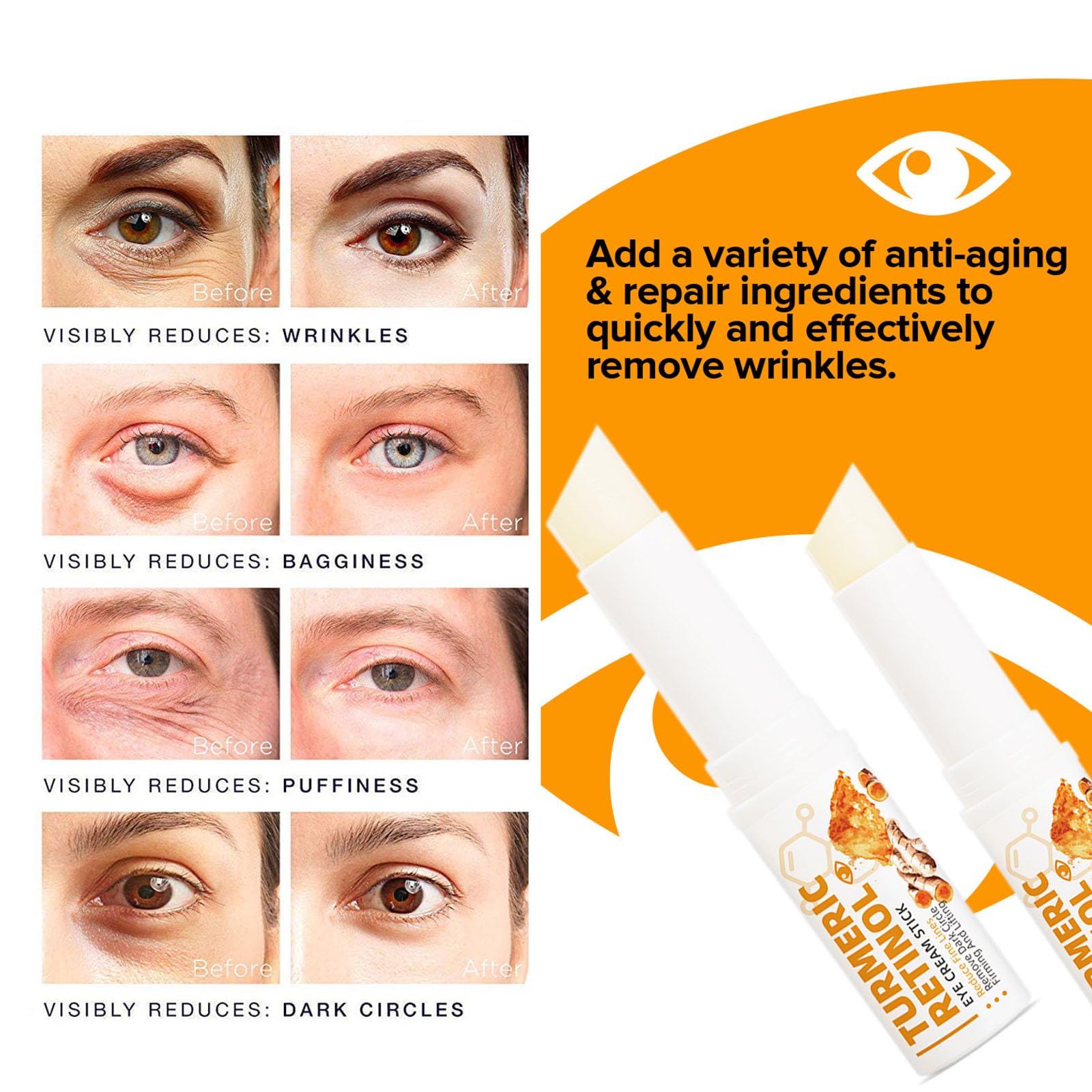 Grospe 2-Pack Turmeric Retinol Eye Stick | Hydrating Under-Eye Care for Dark Circles and Fine Lines