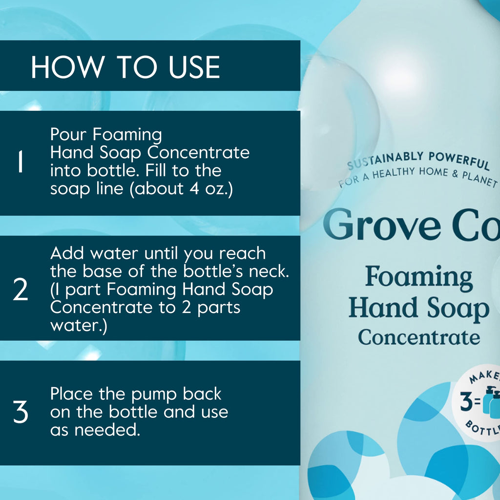 Grove Co. Foaming Hand Soap Concentrate Starter Kit — Reusable Glass Dispenser & Plastic-Free Refills