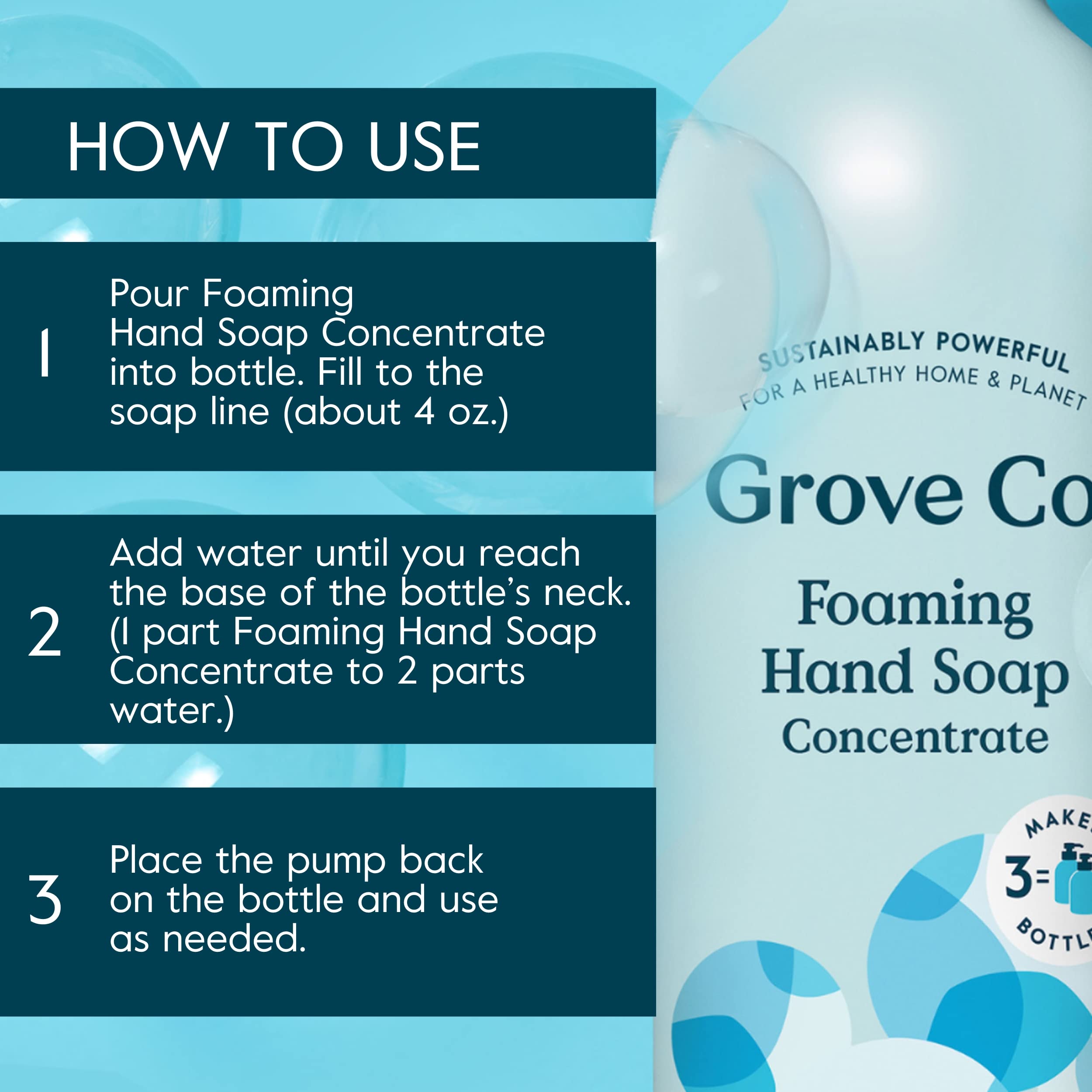 Grove Co. Foaming Hand Soap Concentrate Starter Kit — Reusable Glass Dispenser & Plastic-Free Refills