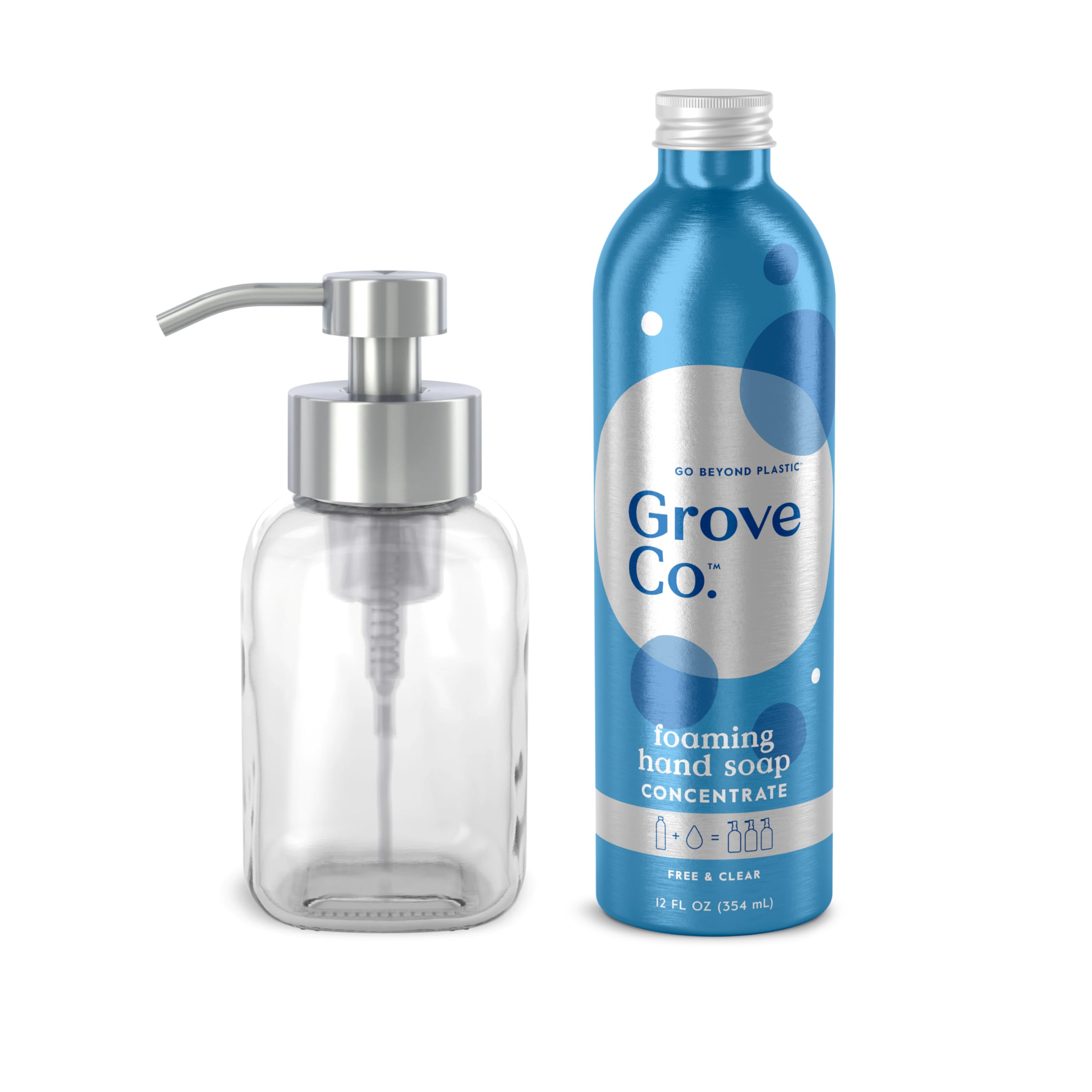 Grove Co. Foaming Hand Soap Concentrate Starter Kit — Reusable Glass Dispenser & Plastic-Free Refills