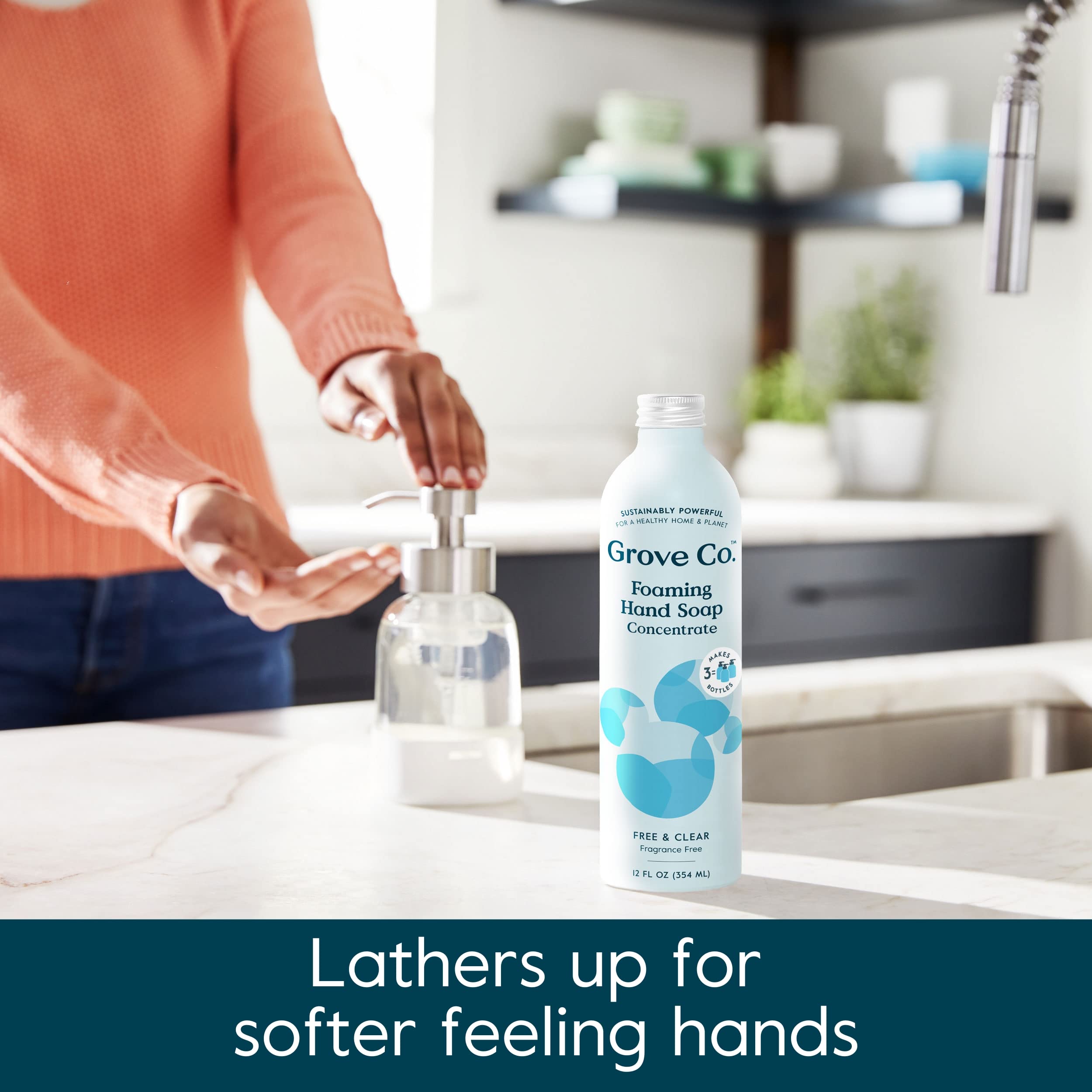 Grove Co. Foaming Hand Soap Concentrate Starter Kit — Reusable Glass Dispenser & Plastic-Free Refills
