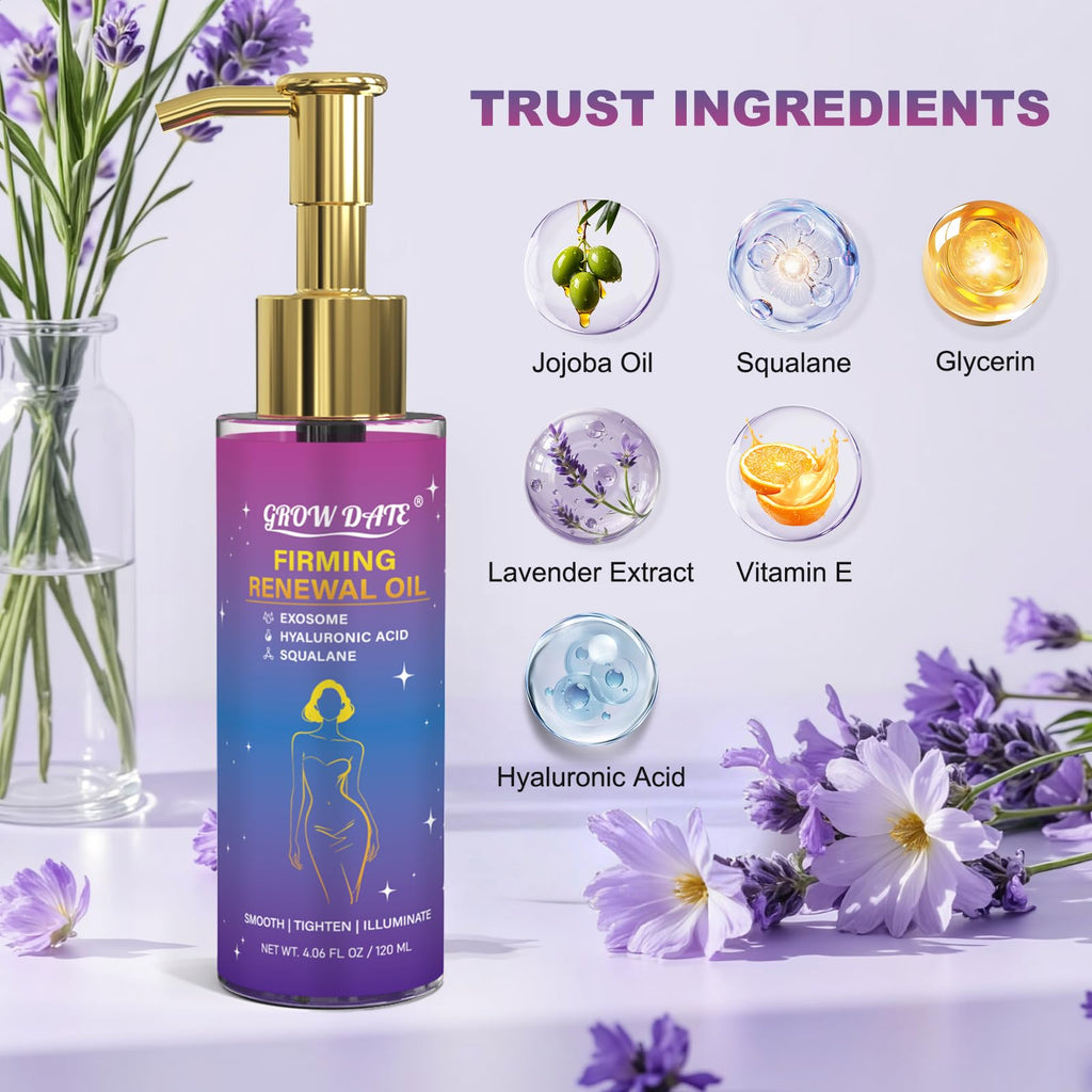 GROW DATE Body Firming Oil – Luxury After Shower Body Oil with Lavender | 4 fl oz