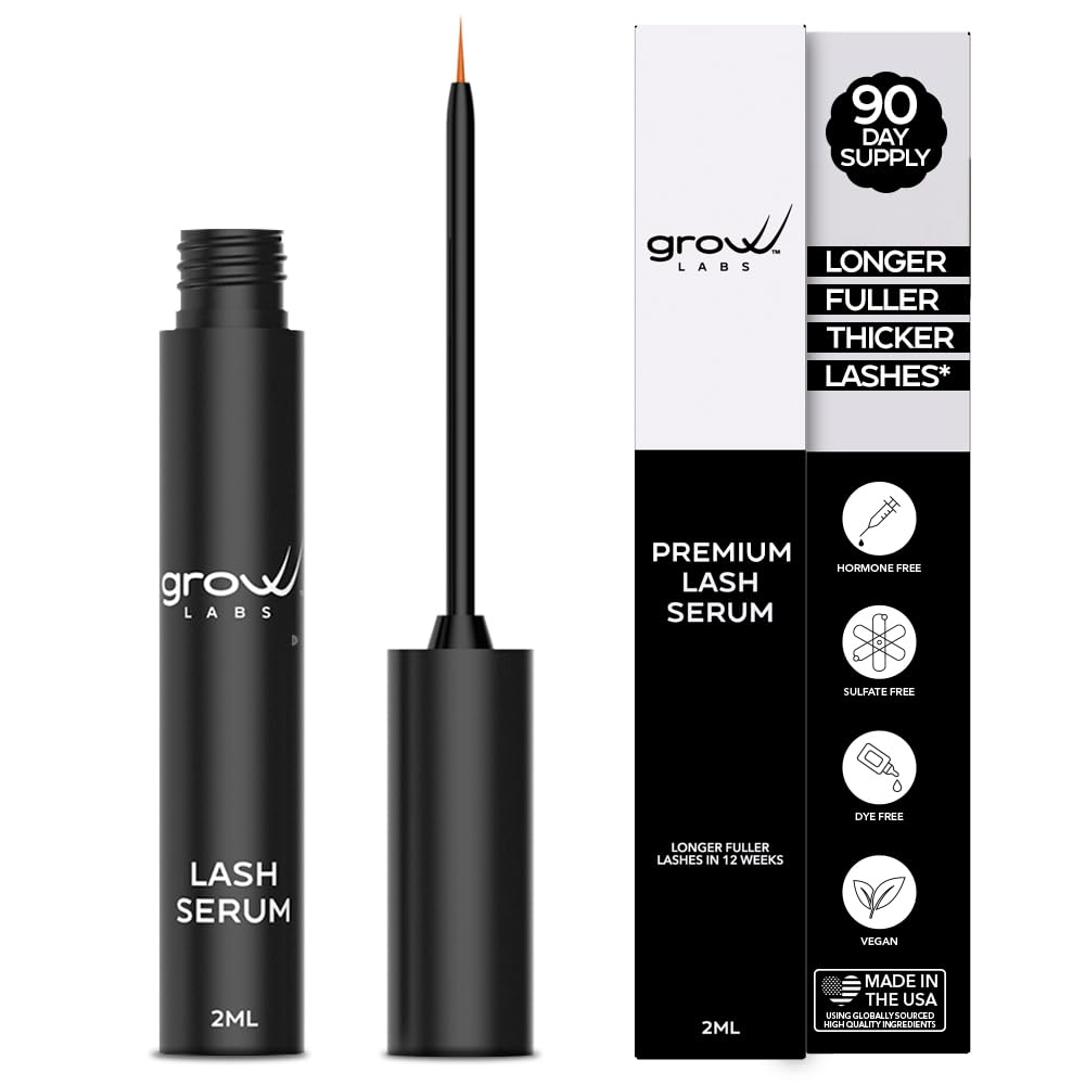 Grow Labs Lash Serum – Peptides & Biotin for Stronger, Fuller Lashes | Vegan, Hormone-Free | Made in USA