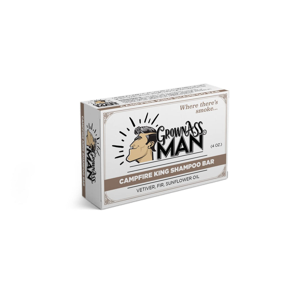Grown Ass Man Co. Campfire King 3-in-1 Solid Shampoo Bar – Hair, Beard & Body, Plastic-Free, 4oz (3-Pack)