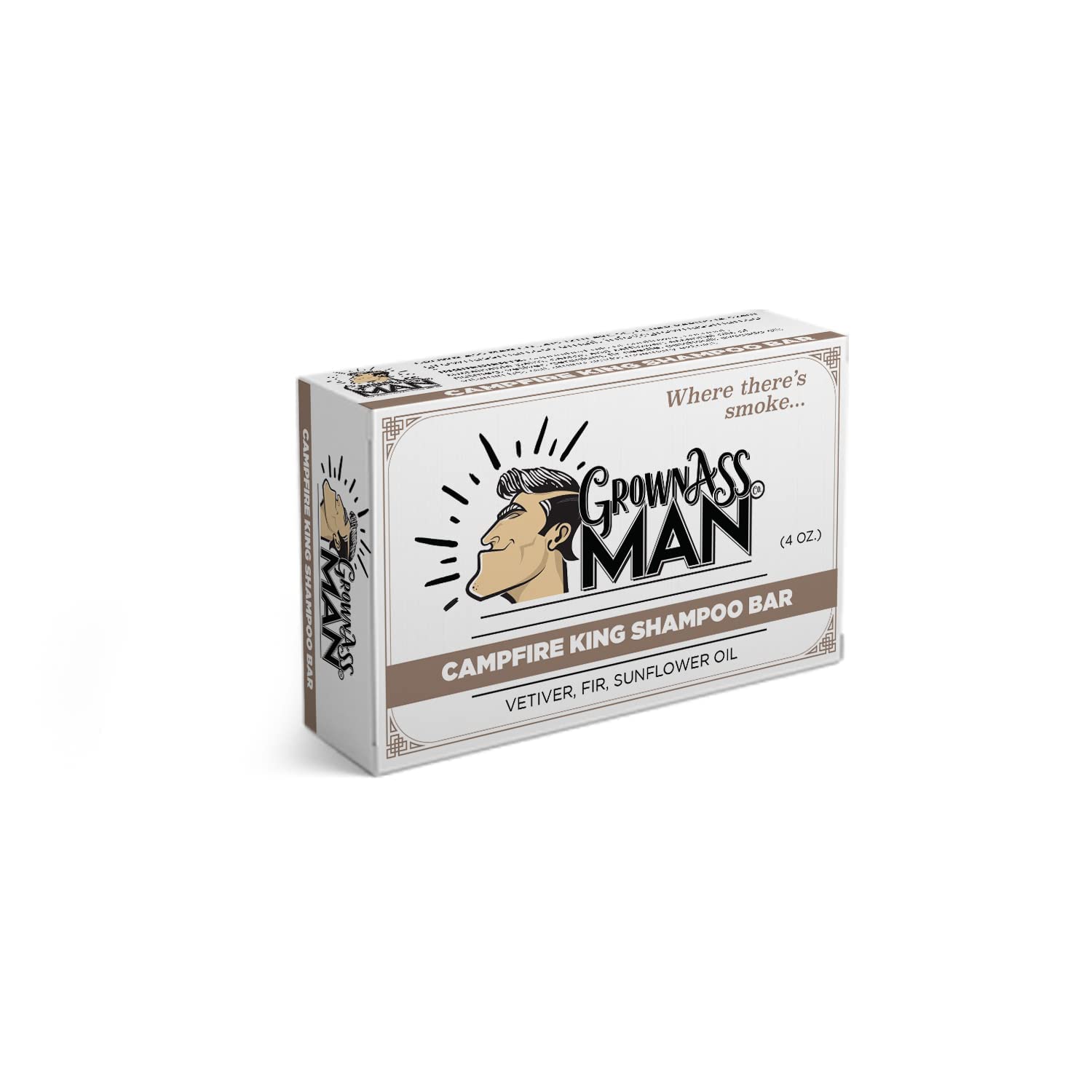 Grown Ass Man Co. Campfire King 3-in-1 Solid Shampoo Bar – Hair, Beard & Body, Plastic-Free, 4oz (3-Pack)
