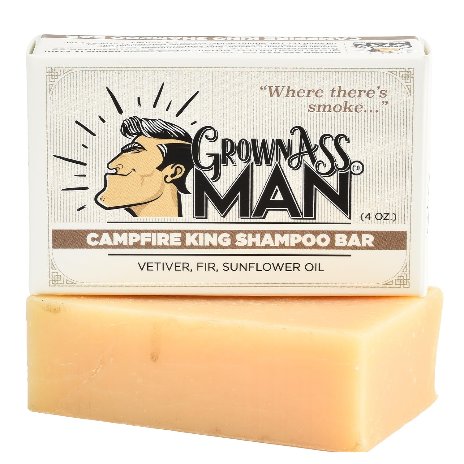 Grown Ass Man Co. Campfire King Solid Shampoo Bar – 3-in-1 Hair, Beard & Body Wash, Plastic Free, 4oz (6-Pack)