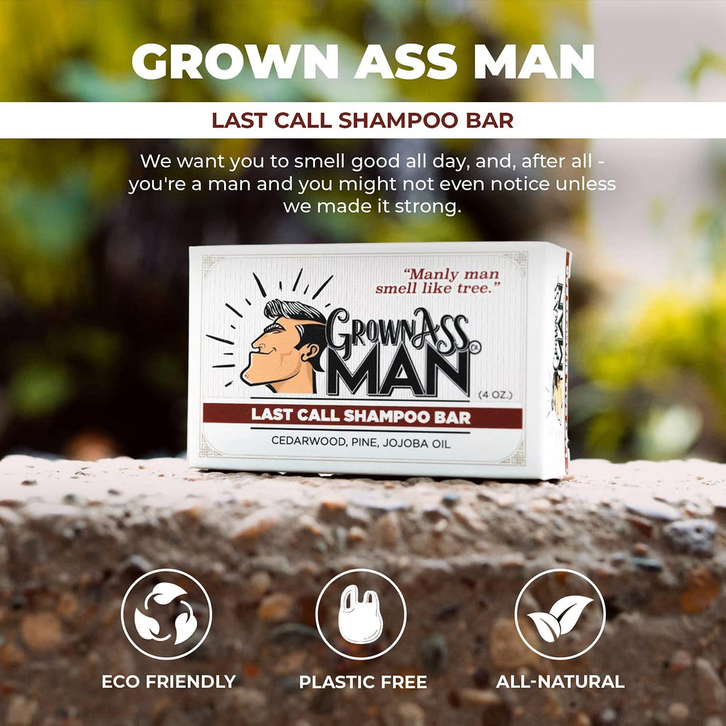 Grown Ass Man Co. Solid Shampoo Bar 3-in-1: Hair, Beard & Body – Plastic-Free, Natural & Organic, 4oz (Last Call, 3-Pack)