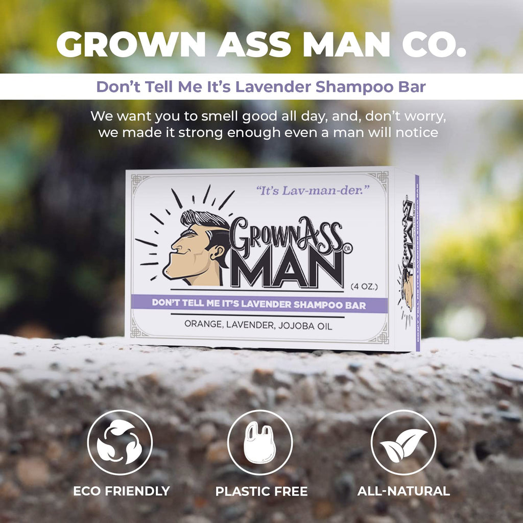 Grown Ass Man Co. Solid Shampoo Bar – 3-in-1 Hair, Beard & Body Wash, Lavender, 4oz (3-Pack)