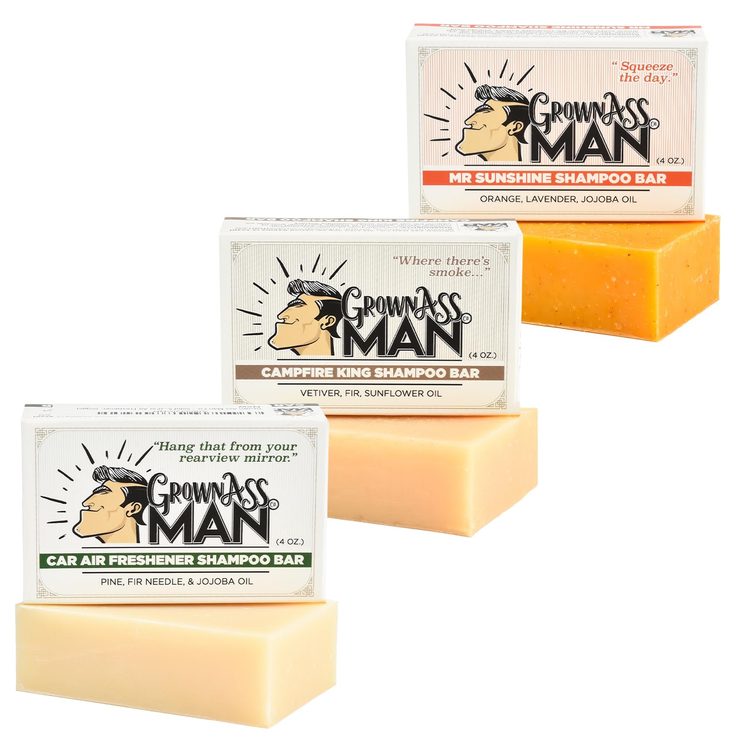 Grown Ass Man Co. Solid Shampoo Bar 3-in-1 for Hair, Beard & Body – Plastic Free, Natural & Organic, 4oz (Nature Lover, 3-Pack)