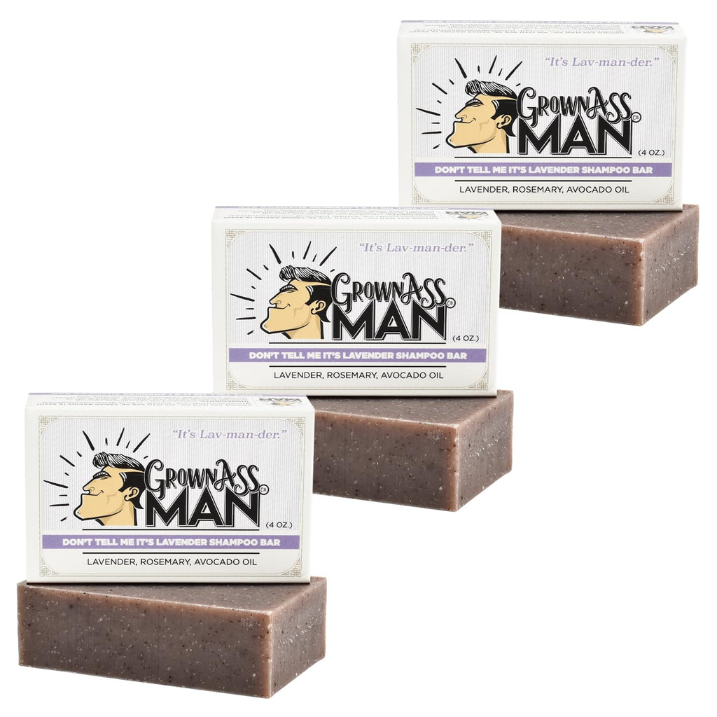 Grown Ass Man Co. Solid Shampoo Bar – 3-in-1 Hair, Beard & Body Wash, Lavender, 4oz (3-Pack)