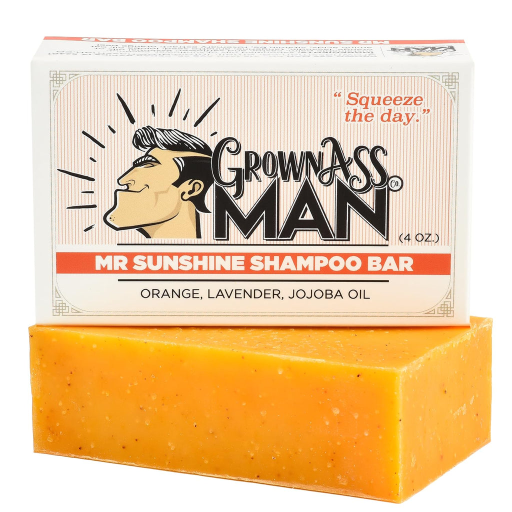 Grown Ass Man Co. Mister Sunshine Solid Shampoo Bar – 3 in 1 for Hair, Beard & Body, Plastic Free, 4oz
