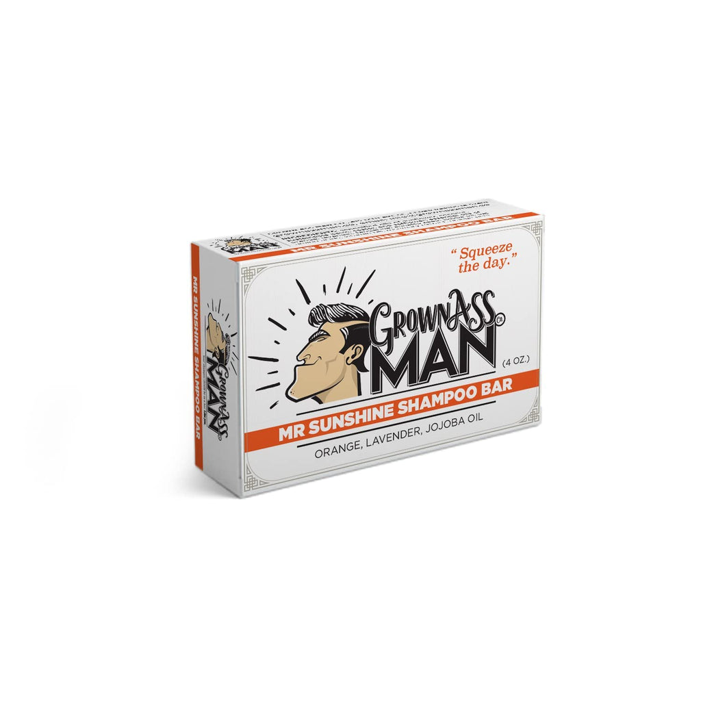 Grown Ass Man Co. Mister Sunshine Solid Shampoo Bar 3in1 – Hair, Beard & Body Wash | Plastic Free, Natural & Organic, 4oz | Mister Sunshine 6-Pack