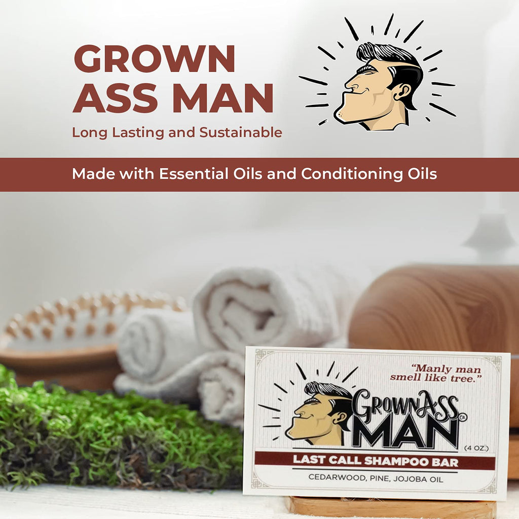 Grown Ass Man Co. Solid Shampoo Bar 3-in-1: Hair, Beard & Body Wash – Plastic Free & Eco-Friendly, 4oz