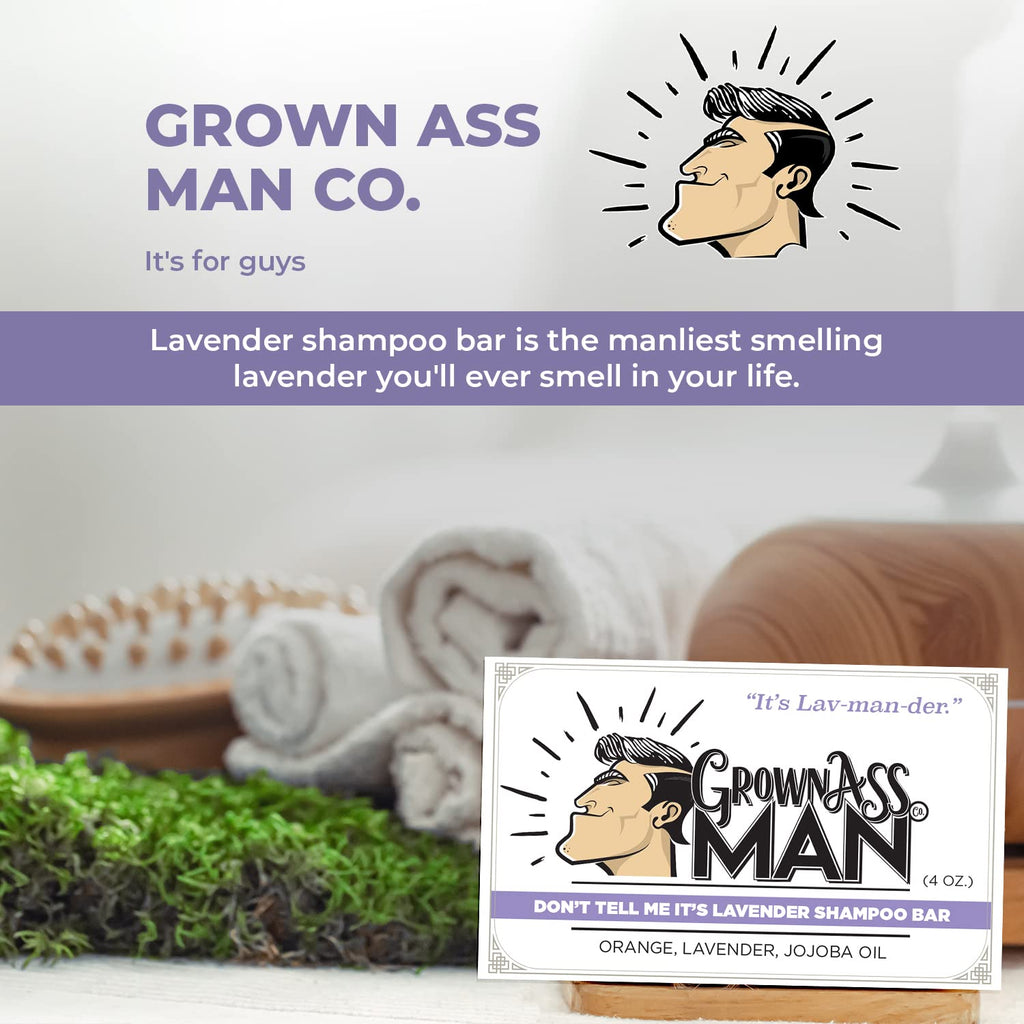 Grown Ass Man Co. Solid Shampoo Bar – 3-in-1 Hair, Beard & Body Wash, Lavender, 4oz (3-Pack)