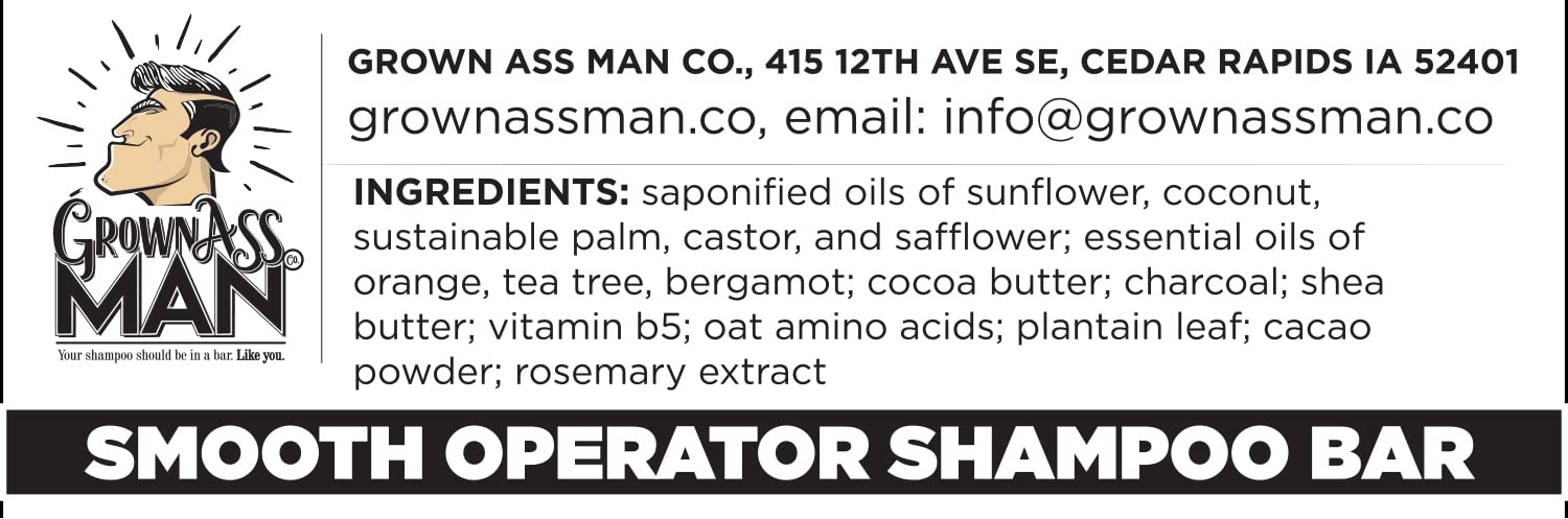 Grown Ass Man Co. Smooth Operator Solid Shampoo Bar – 3 in 1 Hair, Beard & Body Wash | Plastic Free