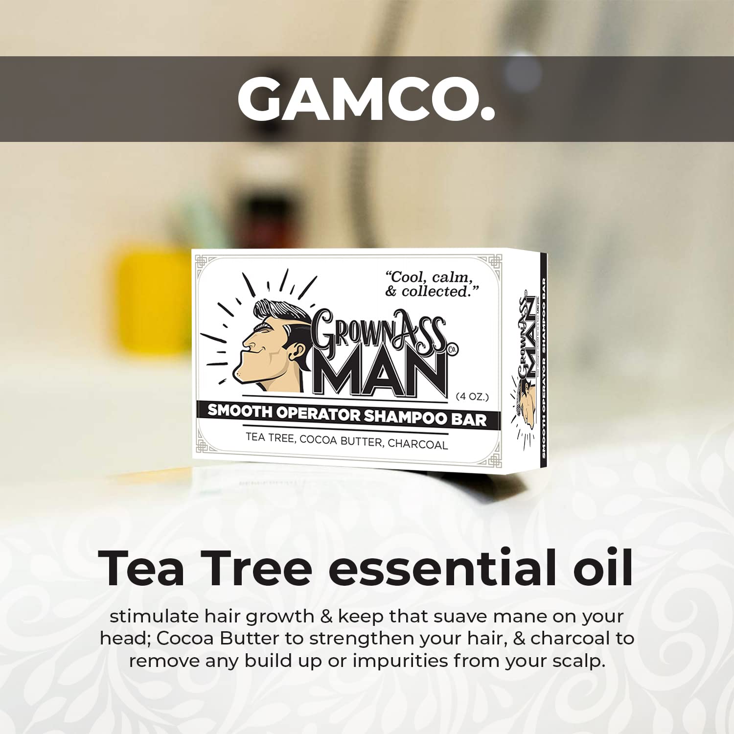 Grown Ass Man Co. Smooth Operator Solid Shampoo Bar – 3 in 1 Hair, Beard & Body Wash | Plastic Free
