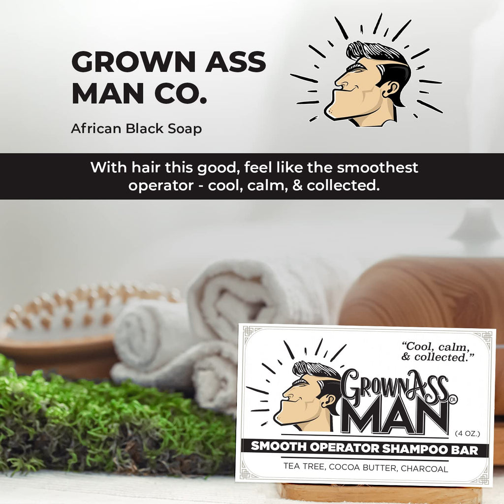 Grown Ass Man Co. Smooth Operator Solid Shampoo Bar – 3 in 1 Hair, Beard & Body Wash | Plastic Free